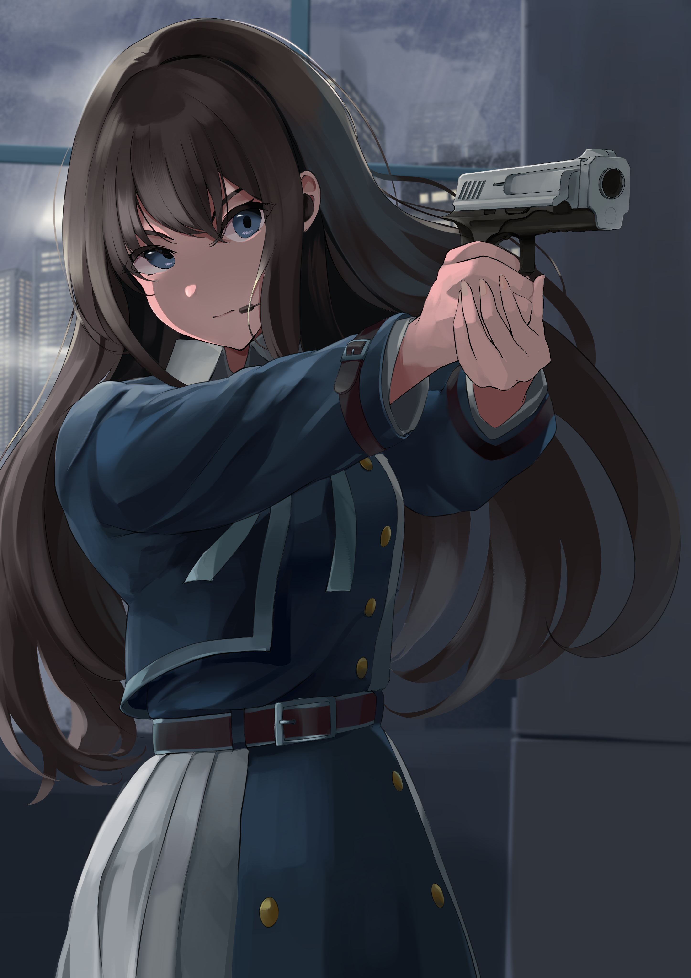 Anime 2894x4093 anime anime girls Lycoris Recoil Inoue Takina long hair black hair solo artwork digital art fan art gun girls with guns