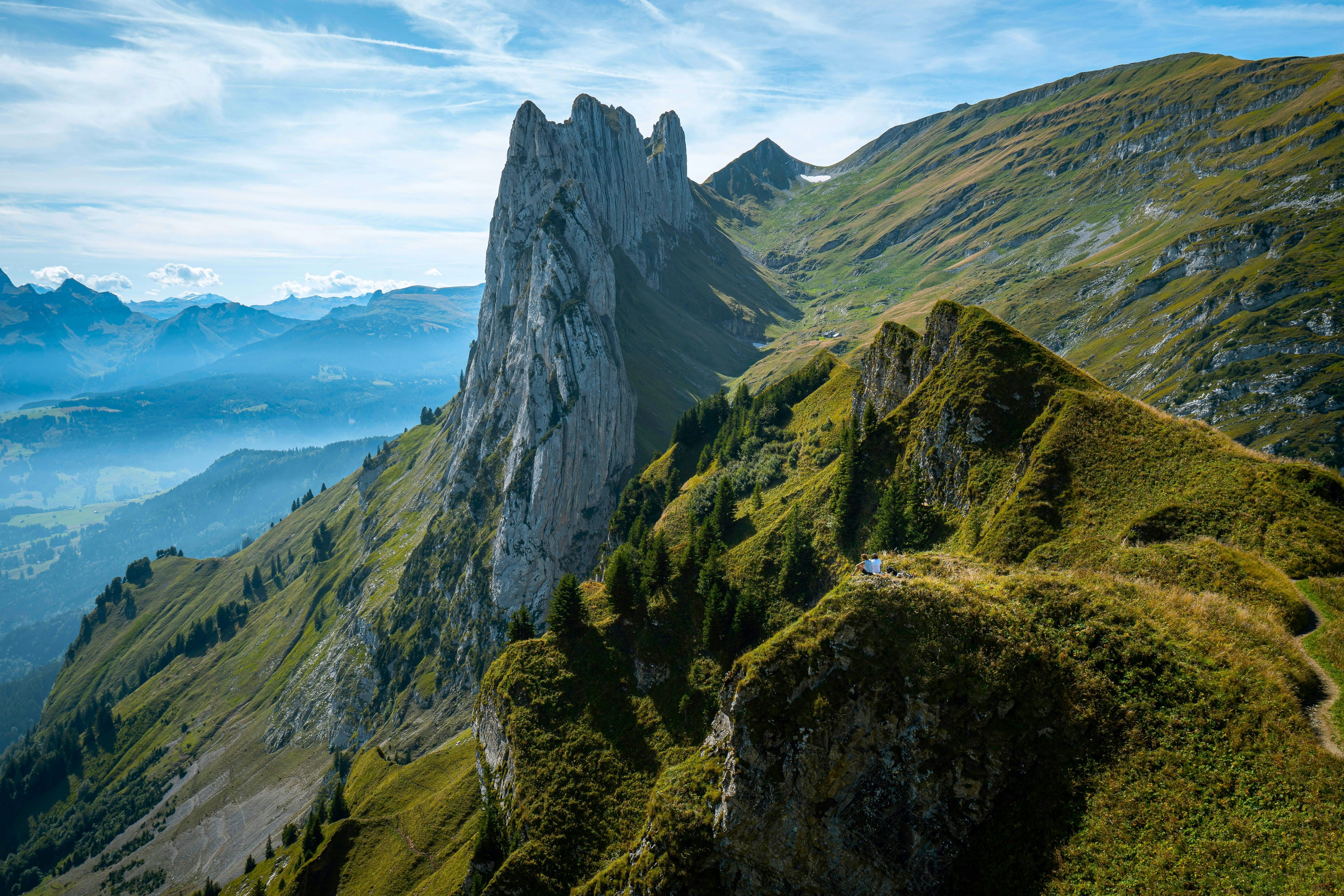 General 6000x4000 nature landscape rocks mountains sky clouds trees grass people mountain top mountain view drone photo Alps Switzerland Pascal Debrunner