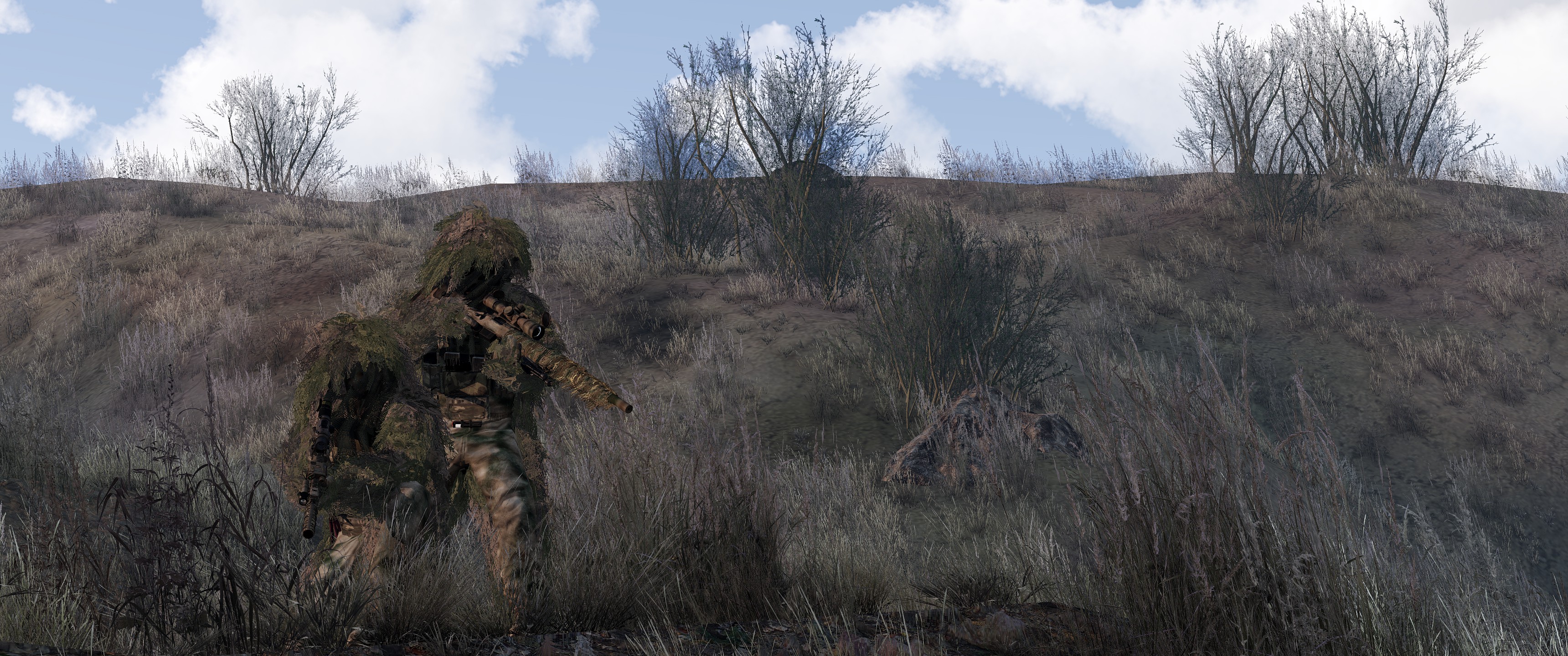 General 3440x1440 sniper rifle ghillie suit M40A5 camouflage Arma 3 screen shot soldier military weapon M4A1 gun holding gun assault rifle video games suppressors snipers