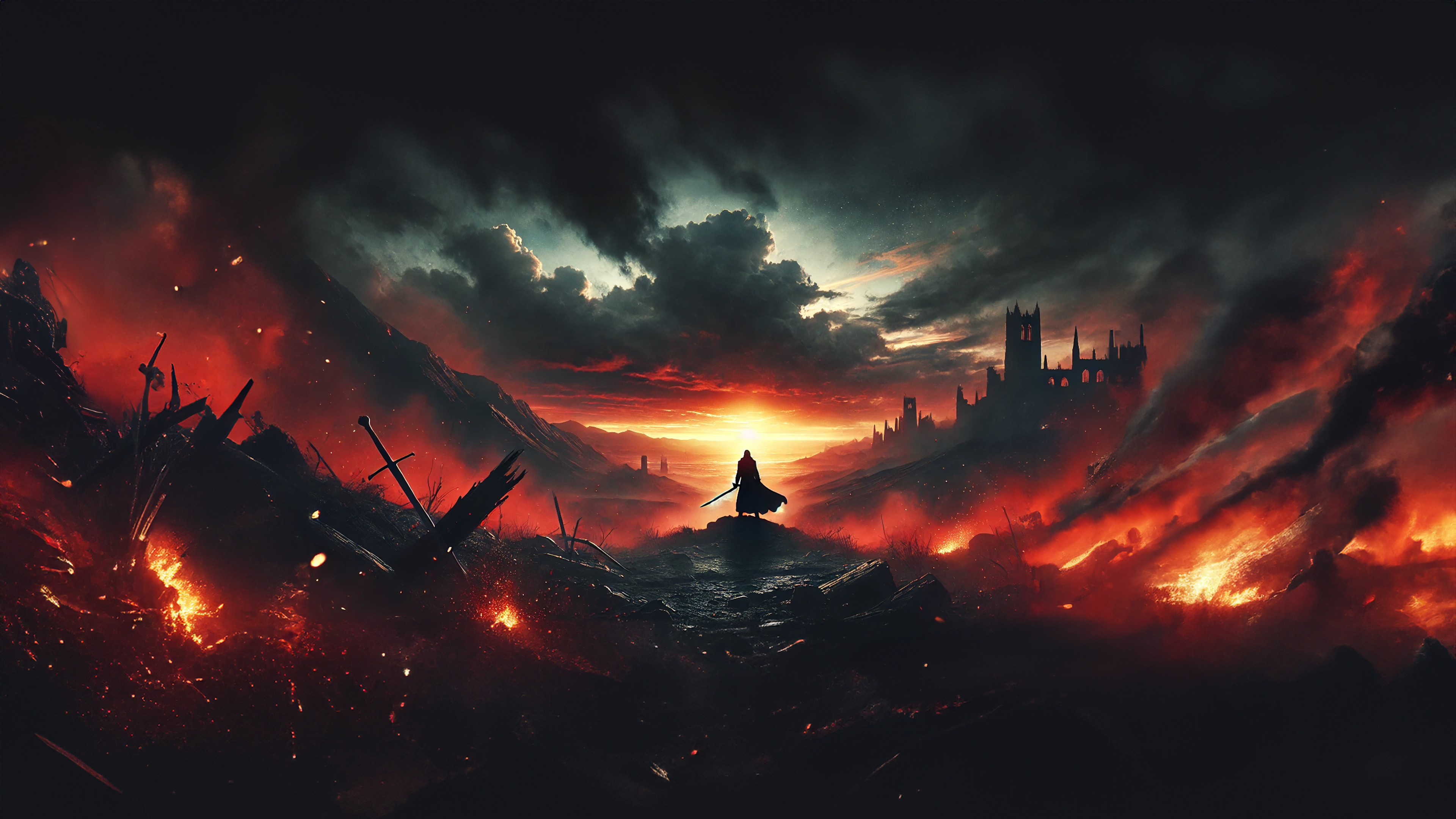 General 3840x2160 fire red dark abstract AI art