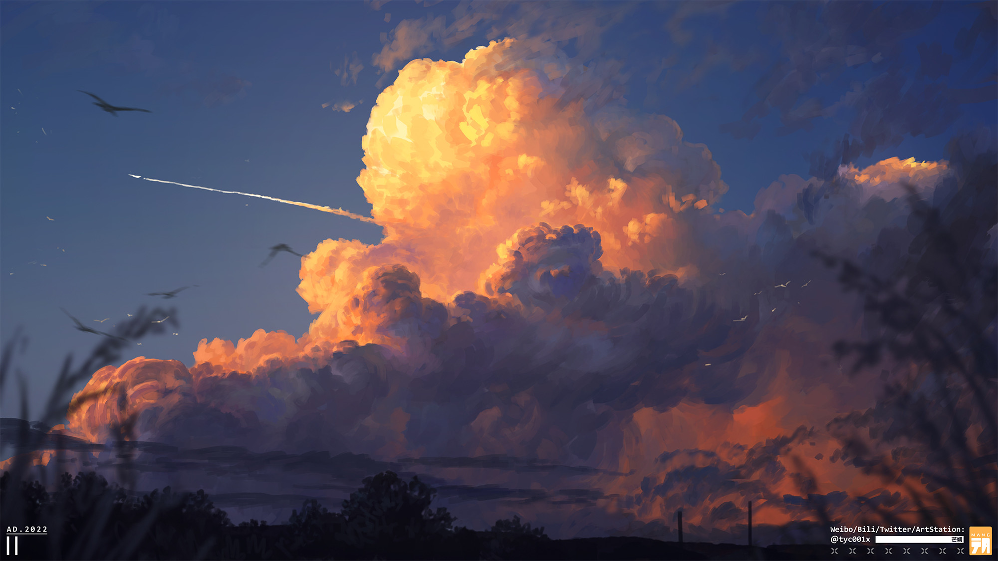 General 2000x1125 artwork digital art clouds sunset glow