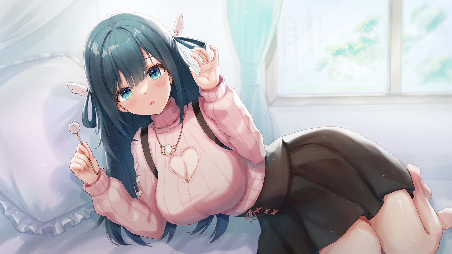 Anime 1920x1080 anime anime girls big boobs blue hair blue eyes cleavage blushing cleavage cutout Virtual Youtuber Nene Amano