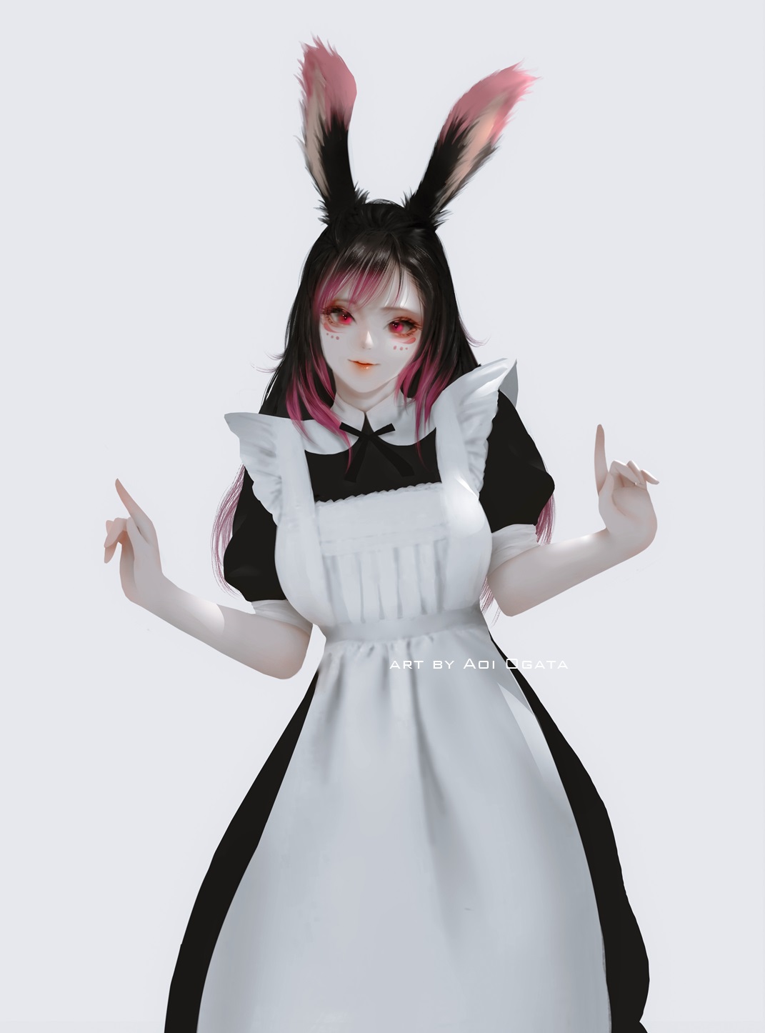 Anime 1071x1446 Aoi Ogata 2D Final Fantasy XIV: Shadowbringers viera Final Fantasy anime girls maid outfit portrait display two tone hair white background simple background minimalism