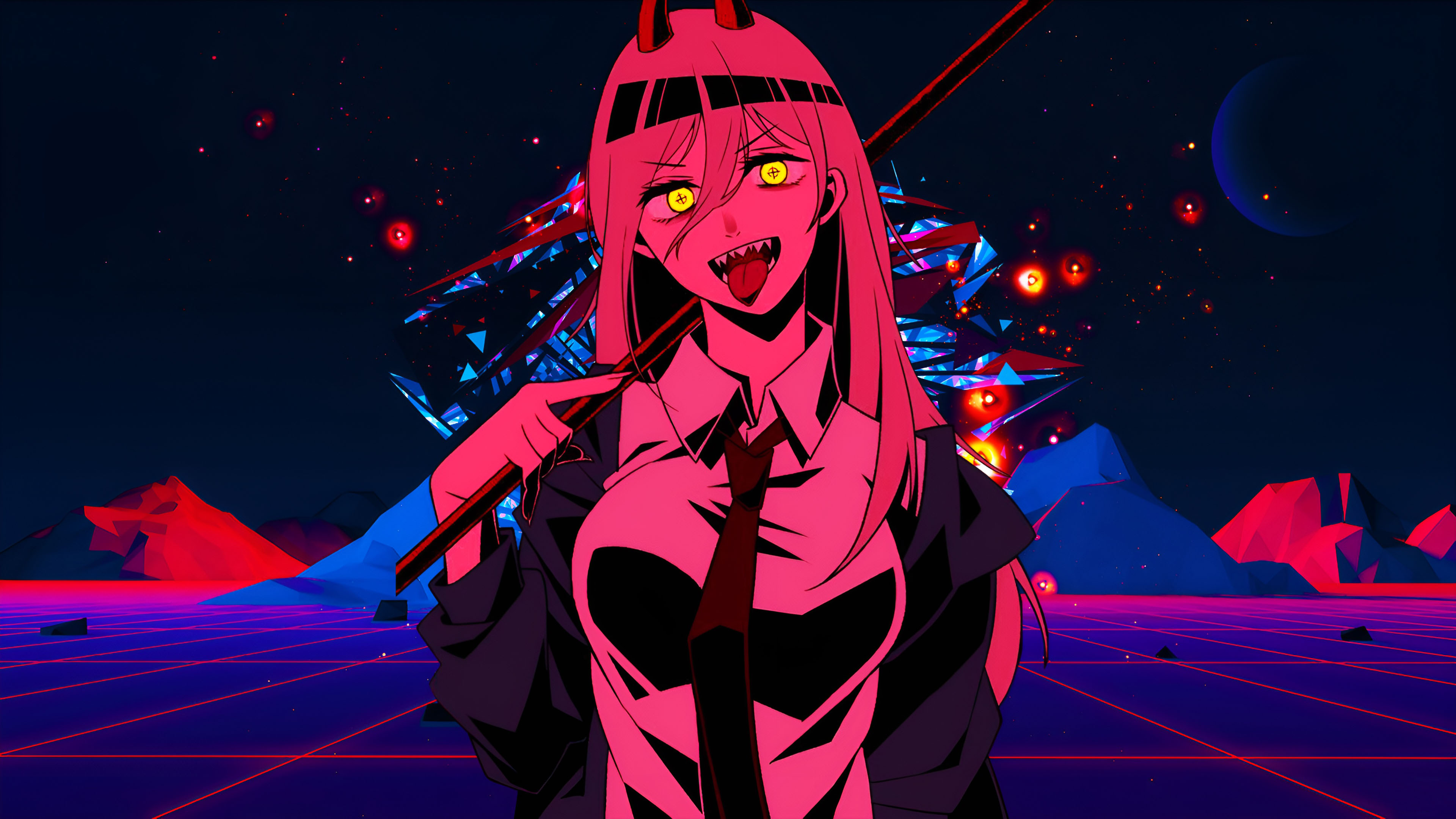 Anime 3840x2160 Chainsaw Man Power (Chainsaw Man) vaporwave anime girls tongue out
