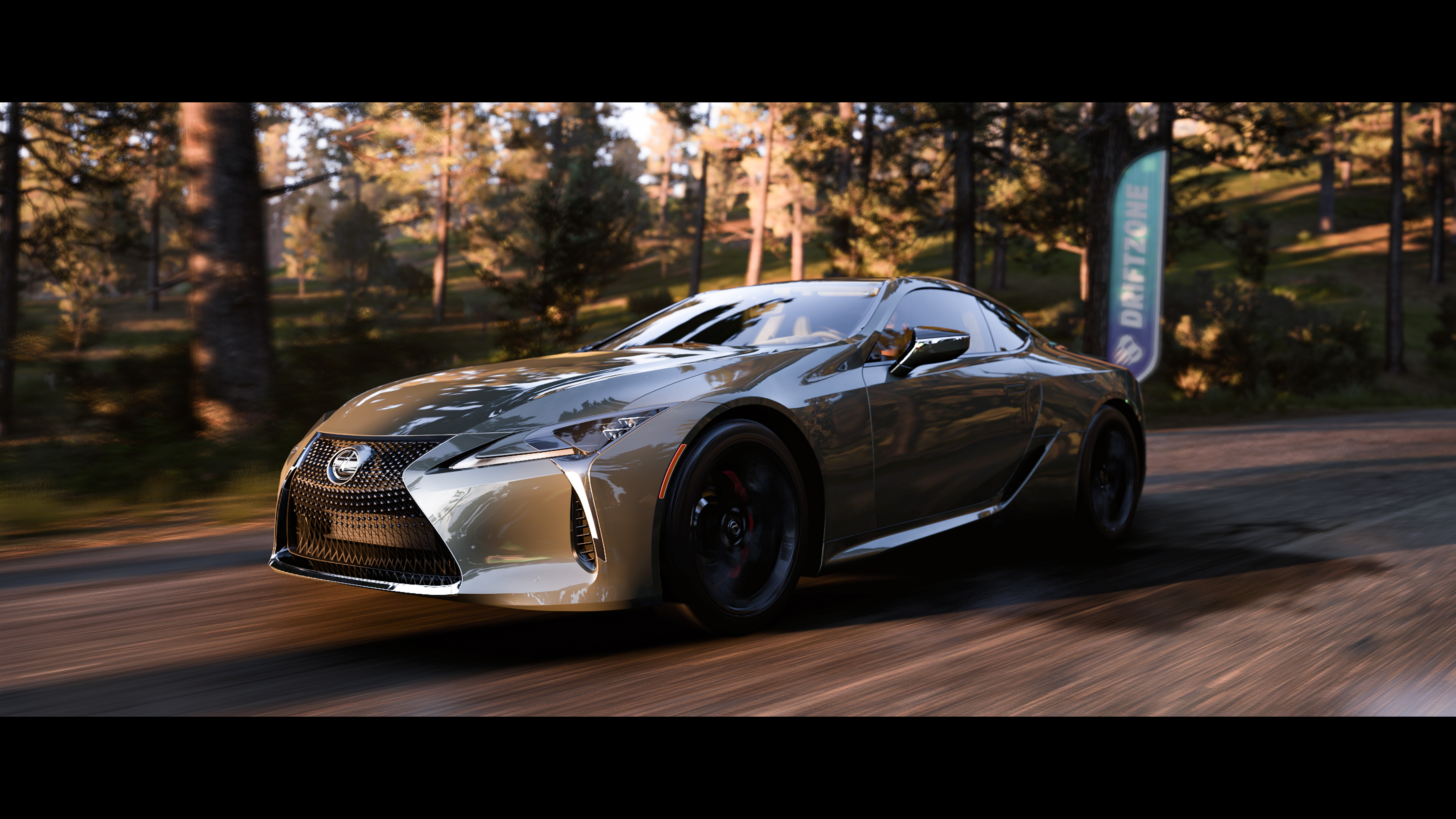 General 3600x2025 Forza Forza Horizon 5 Lexus Lexus LC-500 Japanese cars video games PlaygroundGames vehicle sunlight trees road frontal view blurred video game art CGI car