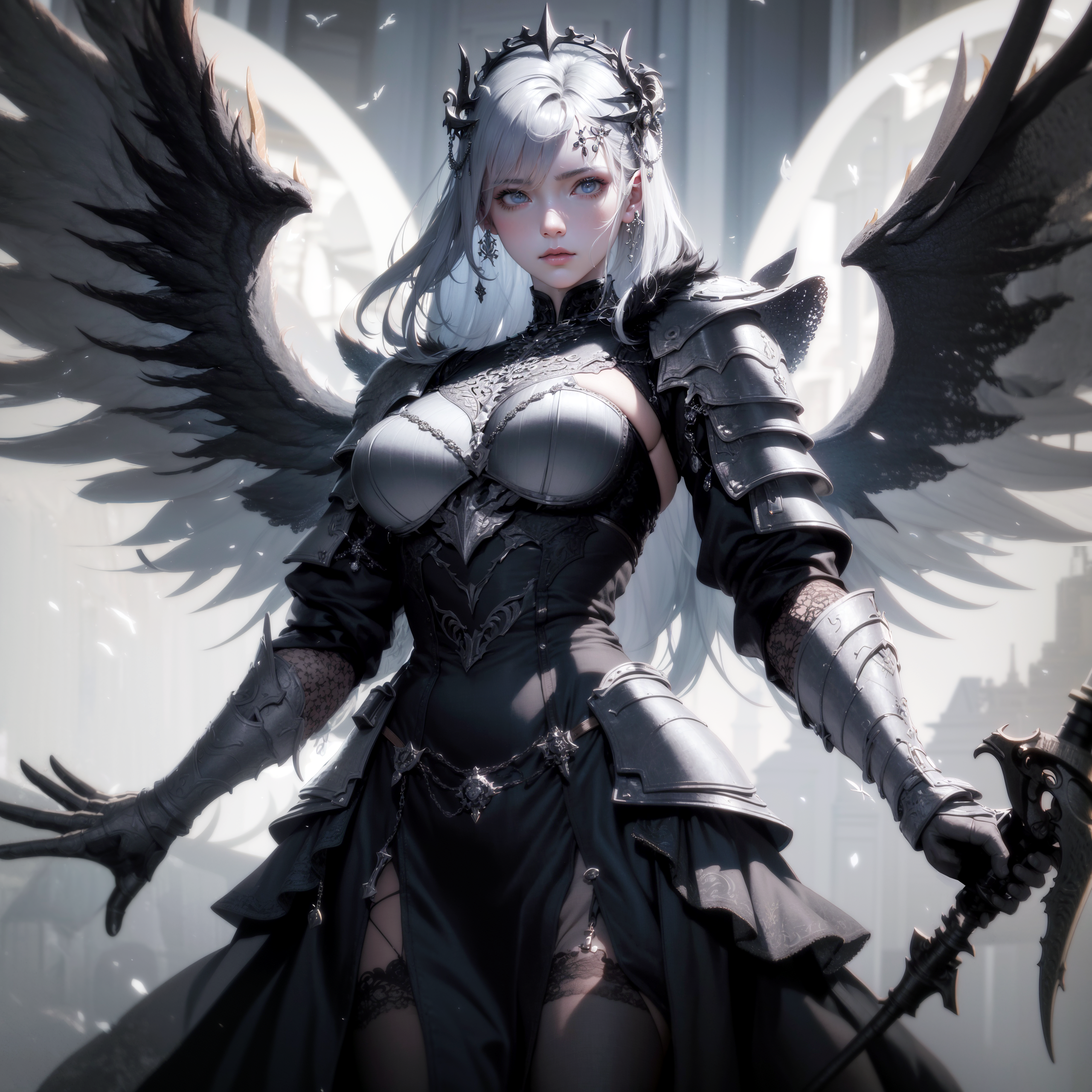 General 2560x2560 artwork illustration women fantasy art fantasy girl wings medieval looking sideways AI art