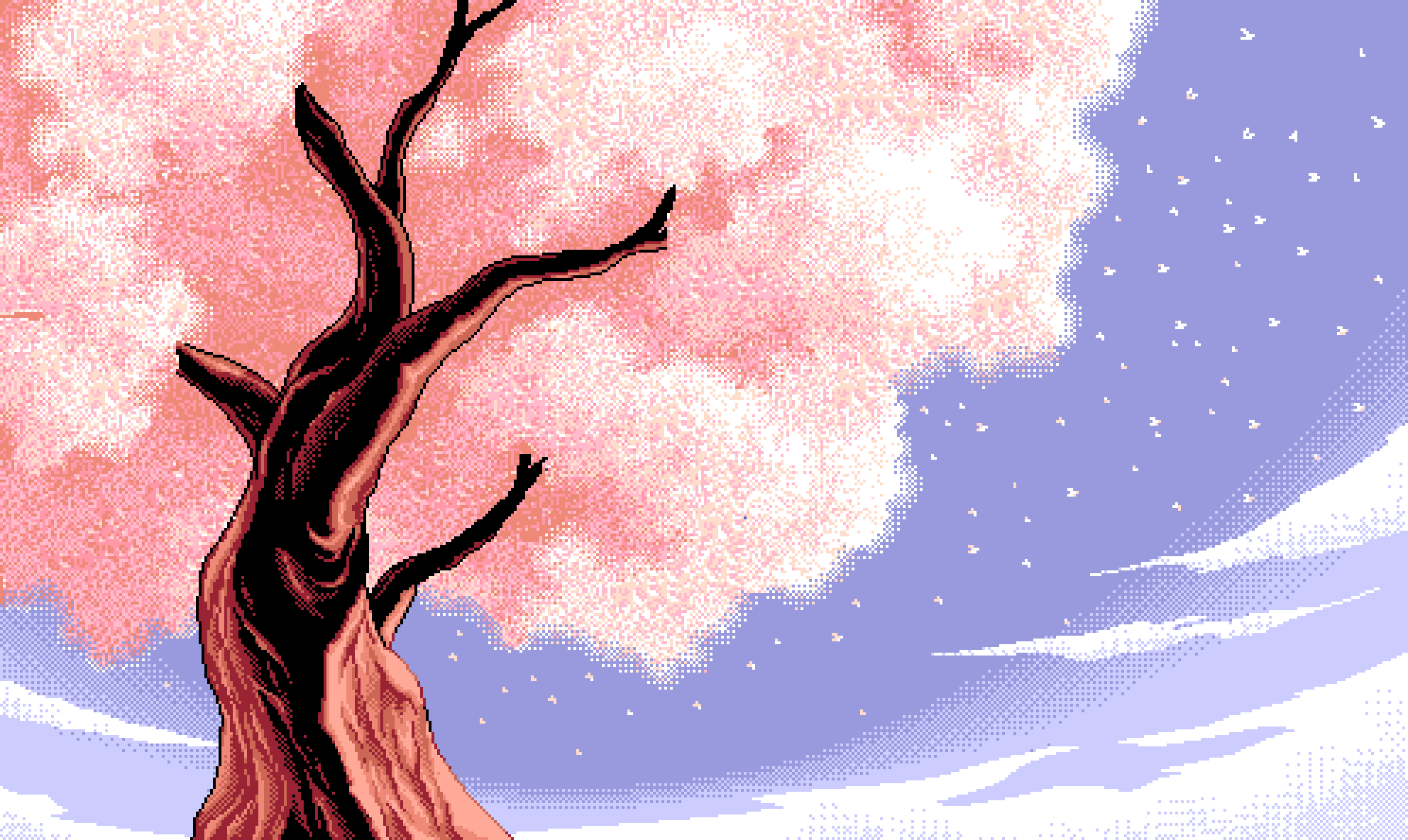 General 1984x1184 pixel art cherry trees cherry blossom pink pixelated petals trees digital art