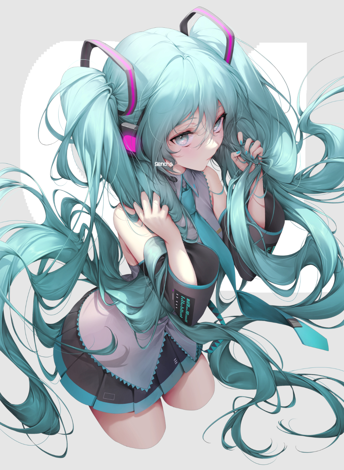 Anime 1100x1504 Vocaloid Hatsune Miku portrait display twintails long hair anime girls looking at viewer skirt