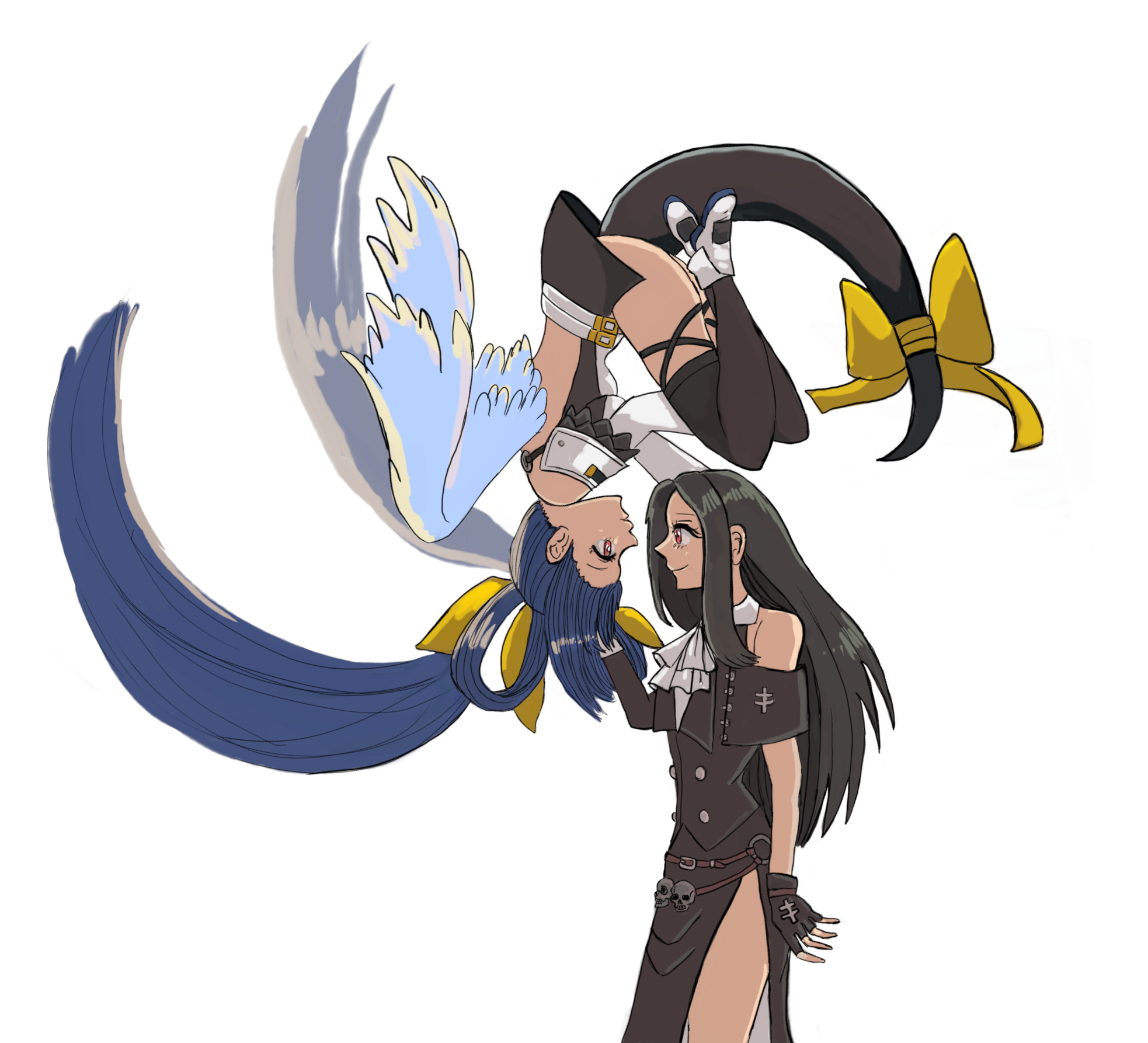 Anime 1966x1786 Guilty Gear Guilty gear strive Dizzy (Guilty Gear) Testament (guilty gear) anime girl with wings anime games anime couple Testament x Dizzy tail white background simple background minimalism gloves fingerless gloves smiling anime girls