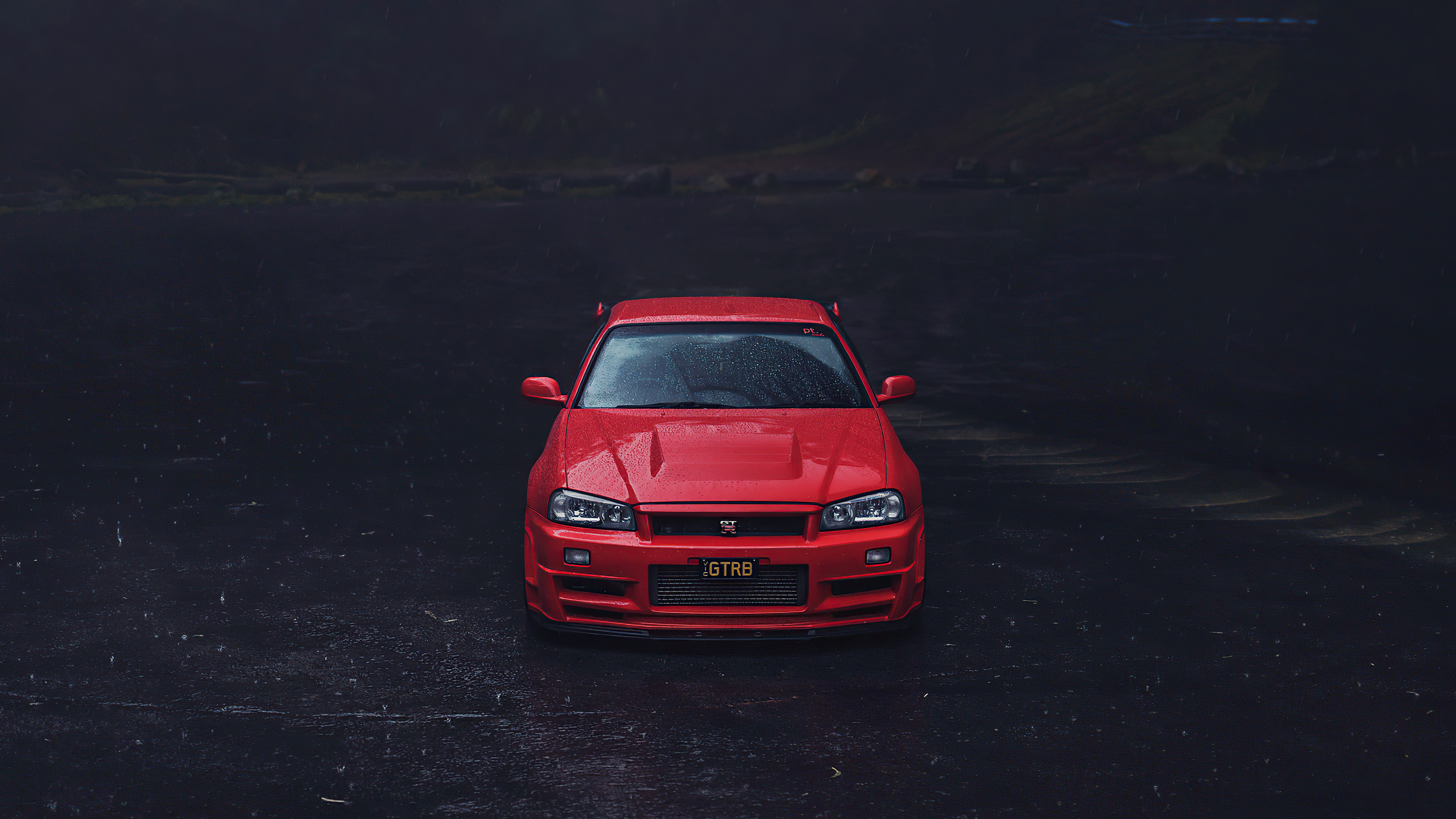 General 5120x2880 Nissan Skyline R34 Nissan Skyline red Nissan car frontal view simple background minimalism red cars Japanese cars