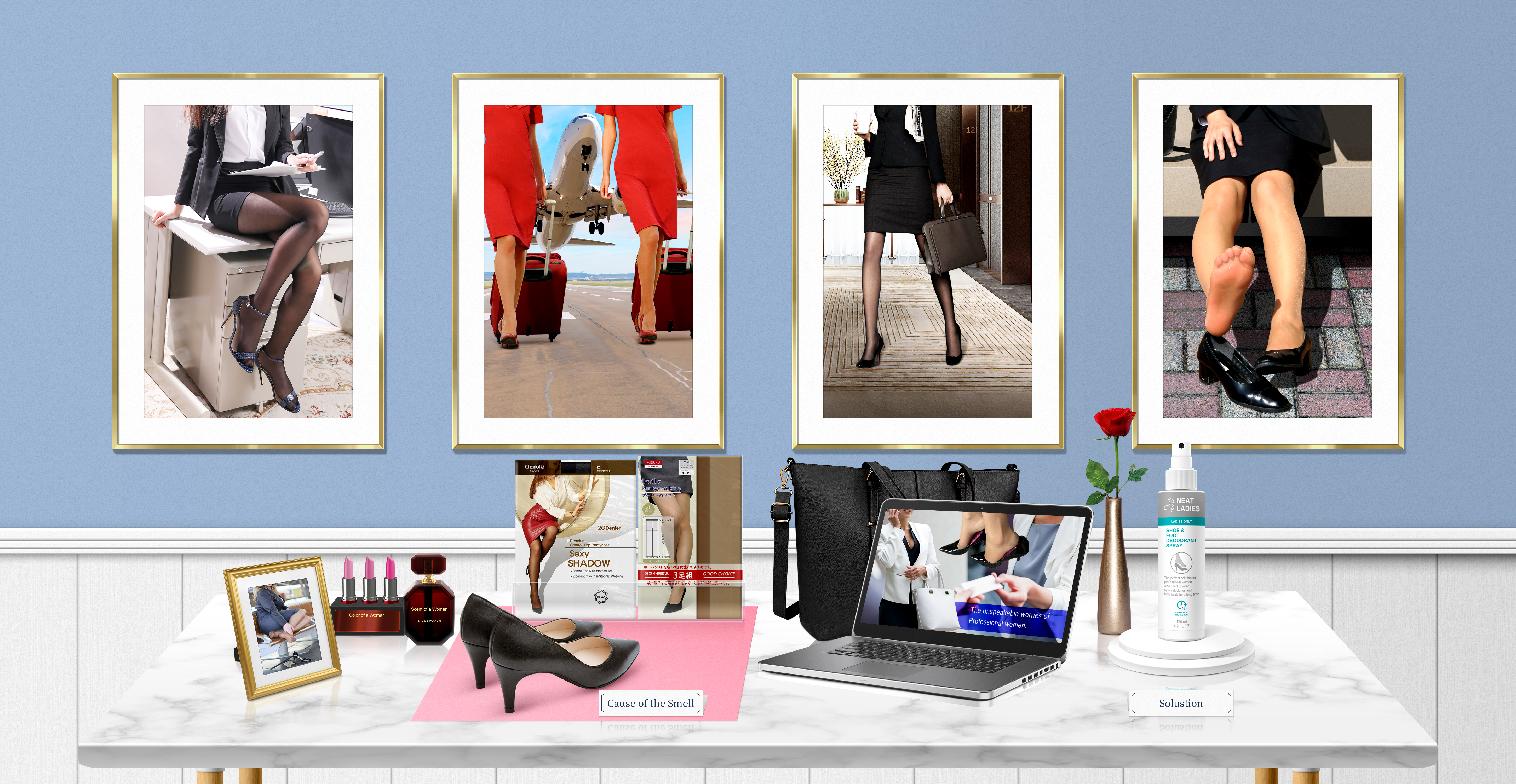 General 5800x3000 wall table high heels frame legs women laptop feet foot sole