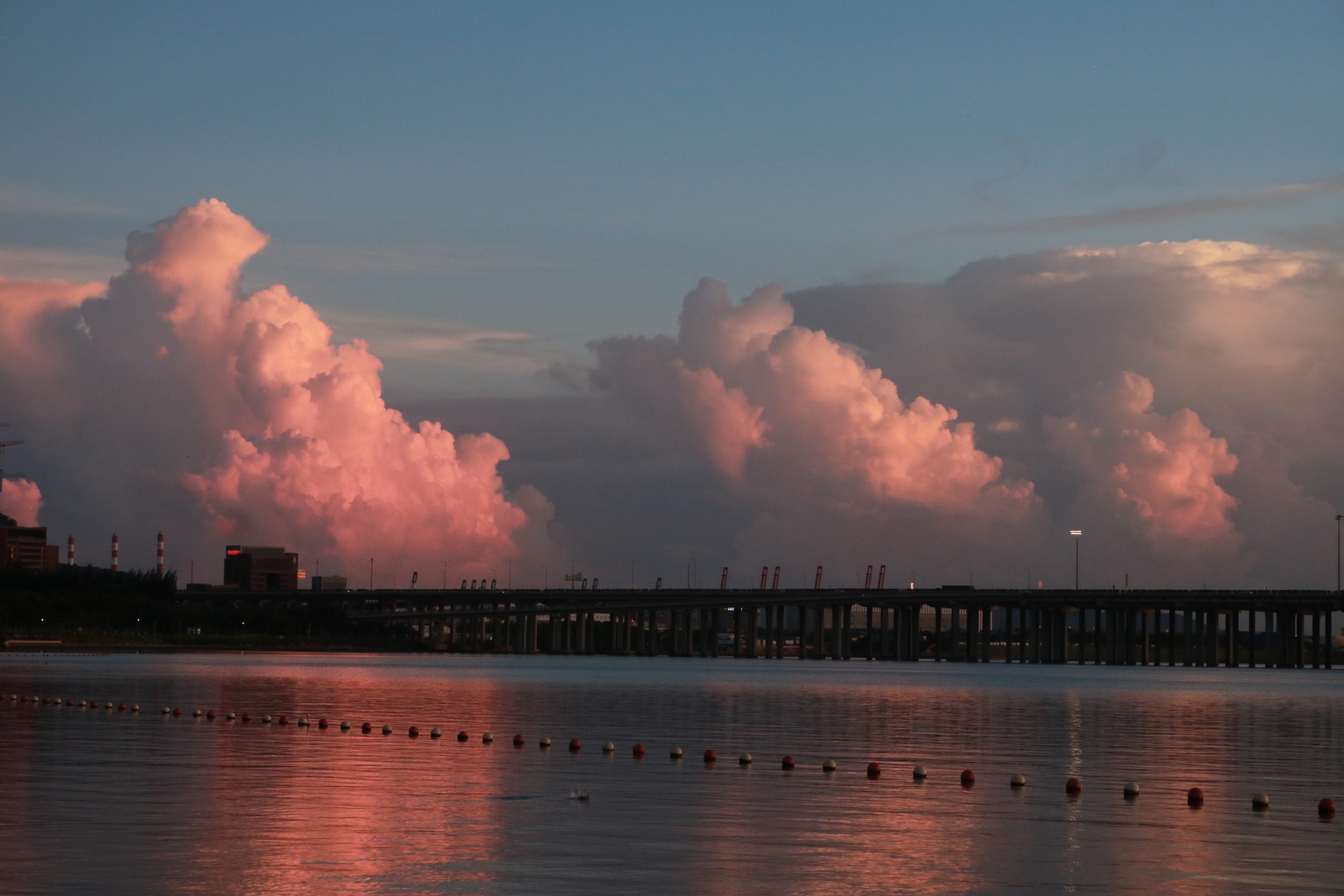 General 1920x1280 pink pink clouds sky clouds water bridge photography