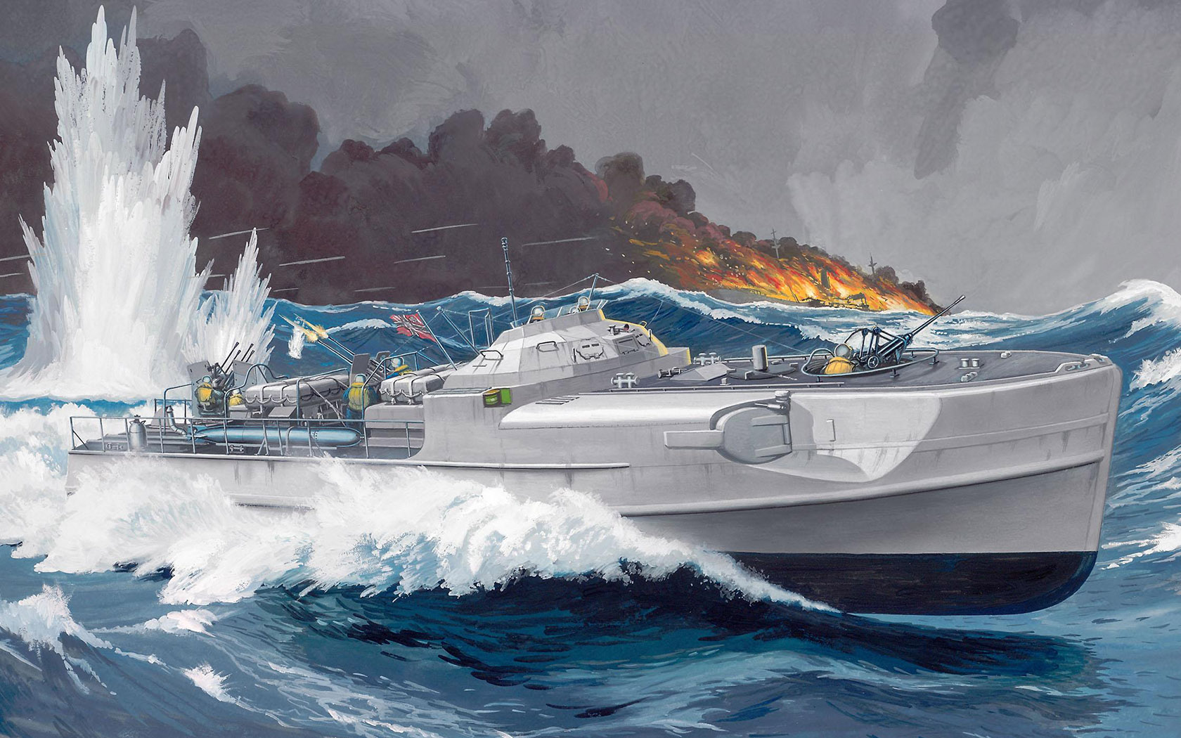 General 1680x1050 warship military fire sky military vehicle water waves smoke flag artwork clouds Kriegsmarine World War II