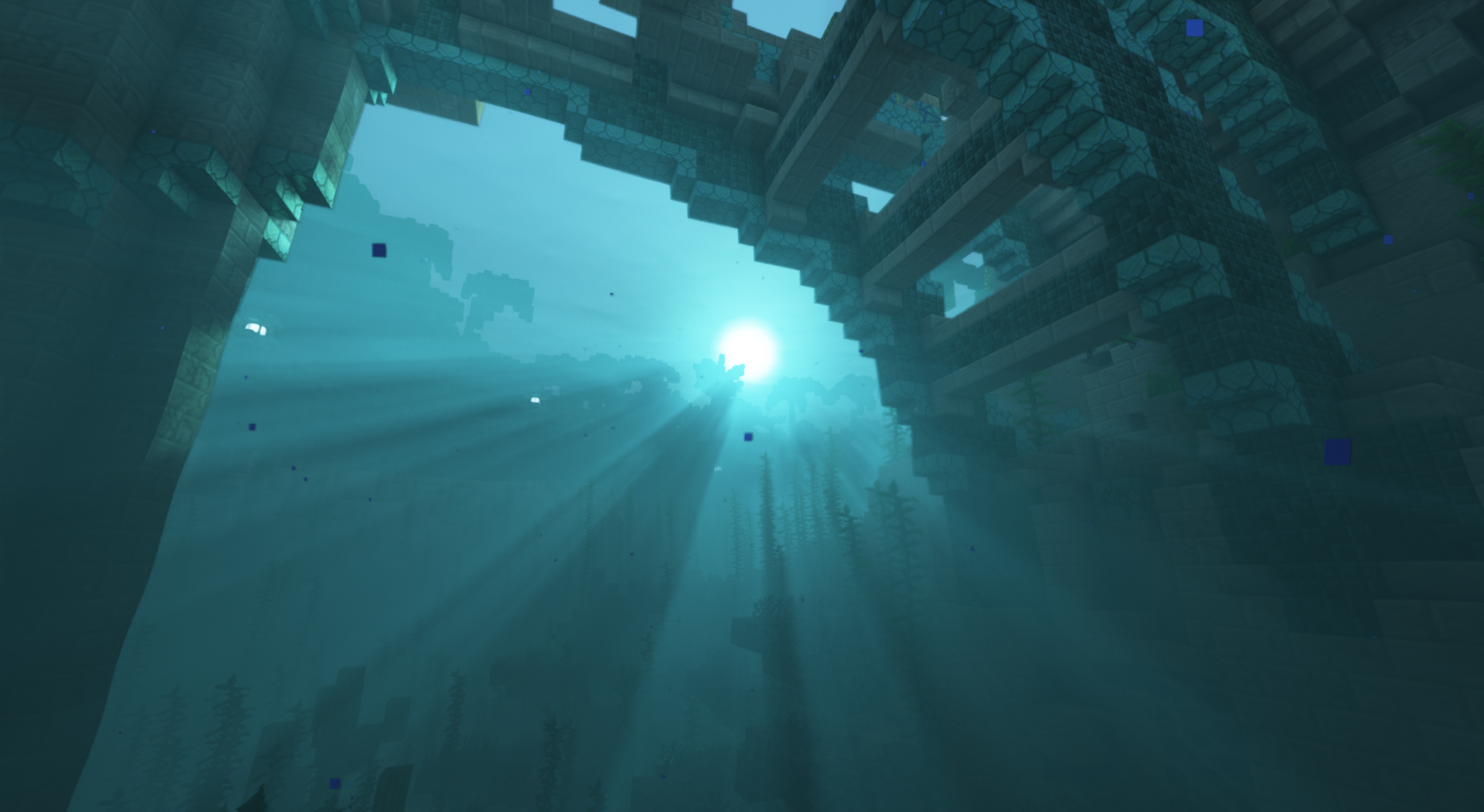 General 1920x1051 PC gaming Minecraft video games CGI cube underwater water in water Sun sunlight screen shot