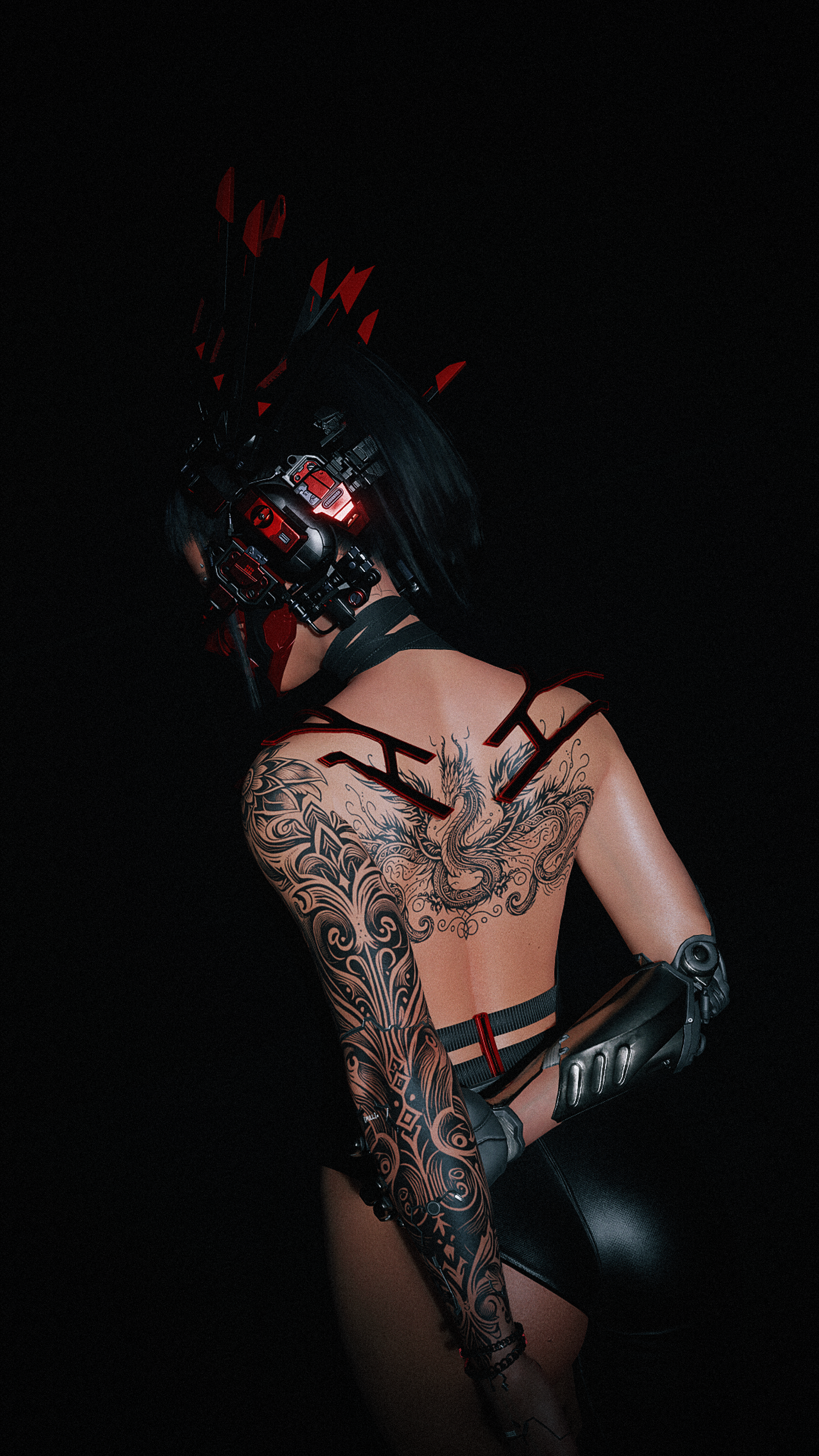 General 2160x3840 Cyberpunk 2077 CD Projekt RED video games tattoo video game characters CGI rear view