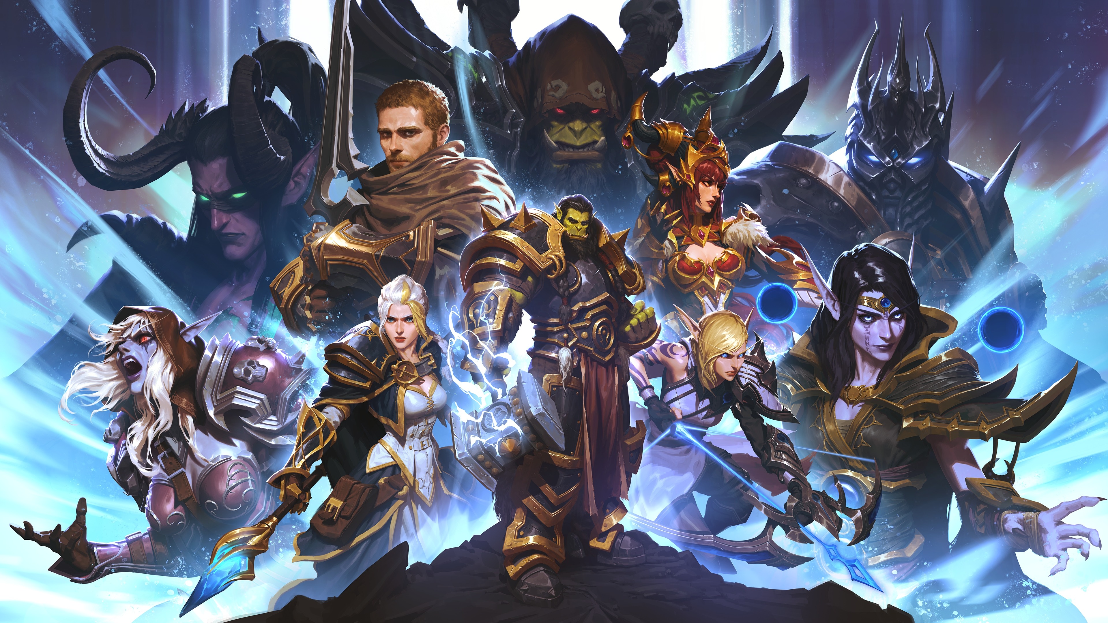 General 3840x2160 World of Warcraft Thrall Jaina Proudmoore Alleria Windrunner Anduin Wrynn Sylvanas Windrunner Alexstraza Lich King Illidan Gul'dan Xal'atath Blizzard Entertainment digital art