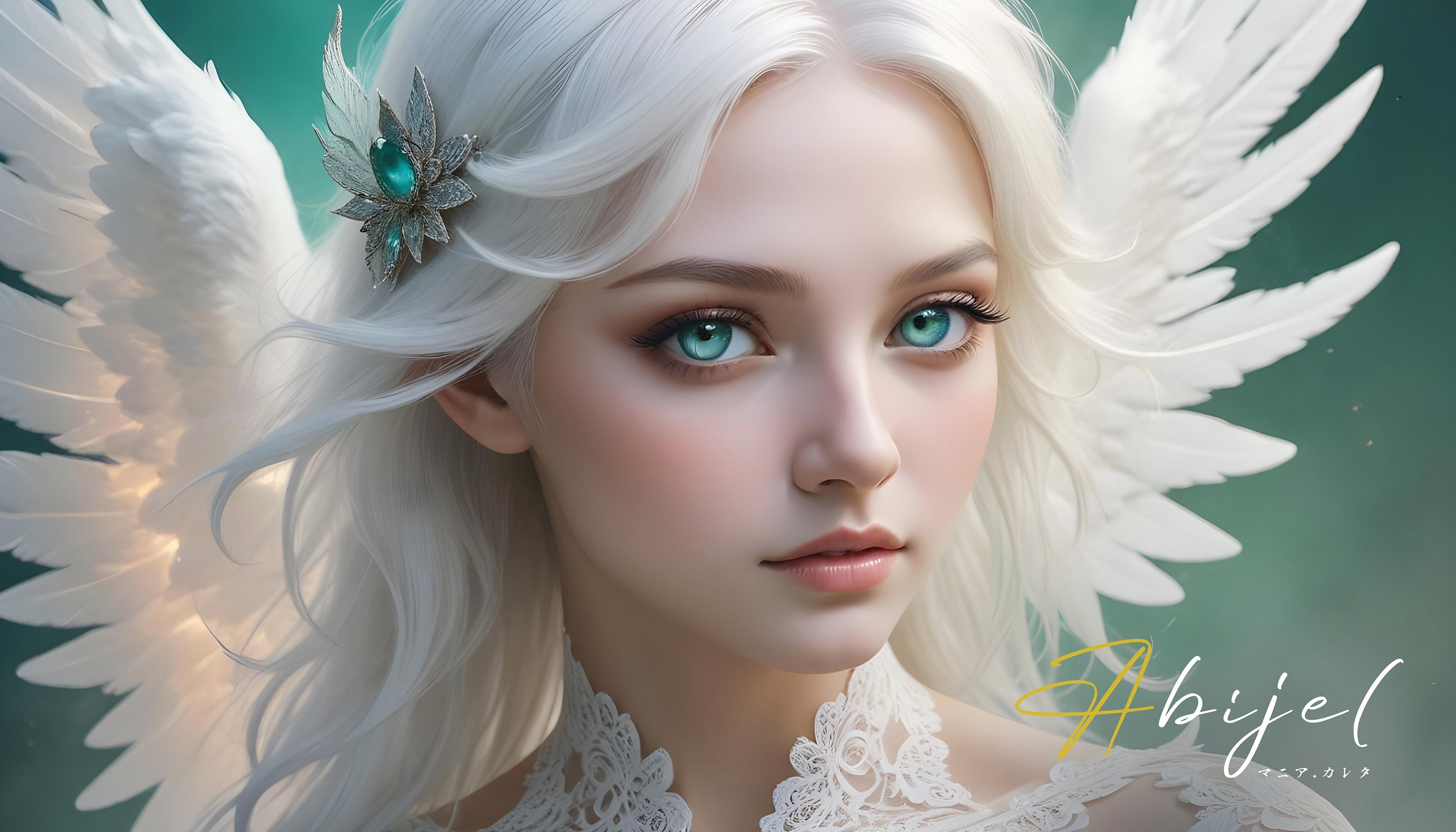 General 2519x1440 Mania Carta CGI women blue eyes portrait wings AI art