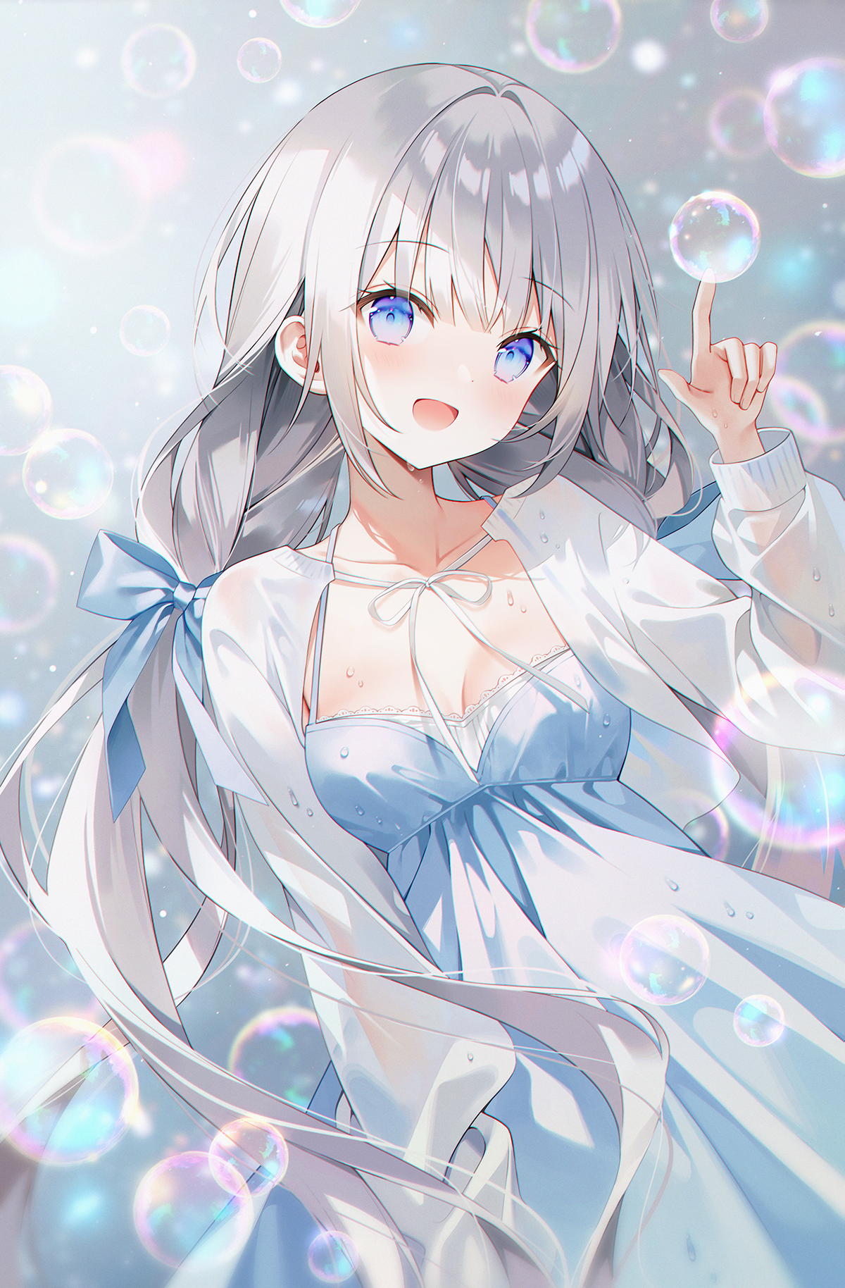 Anime 1200x1828 anime anime girls Pixiv portrait display looking at viewer bubbles long hair dress bow tie