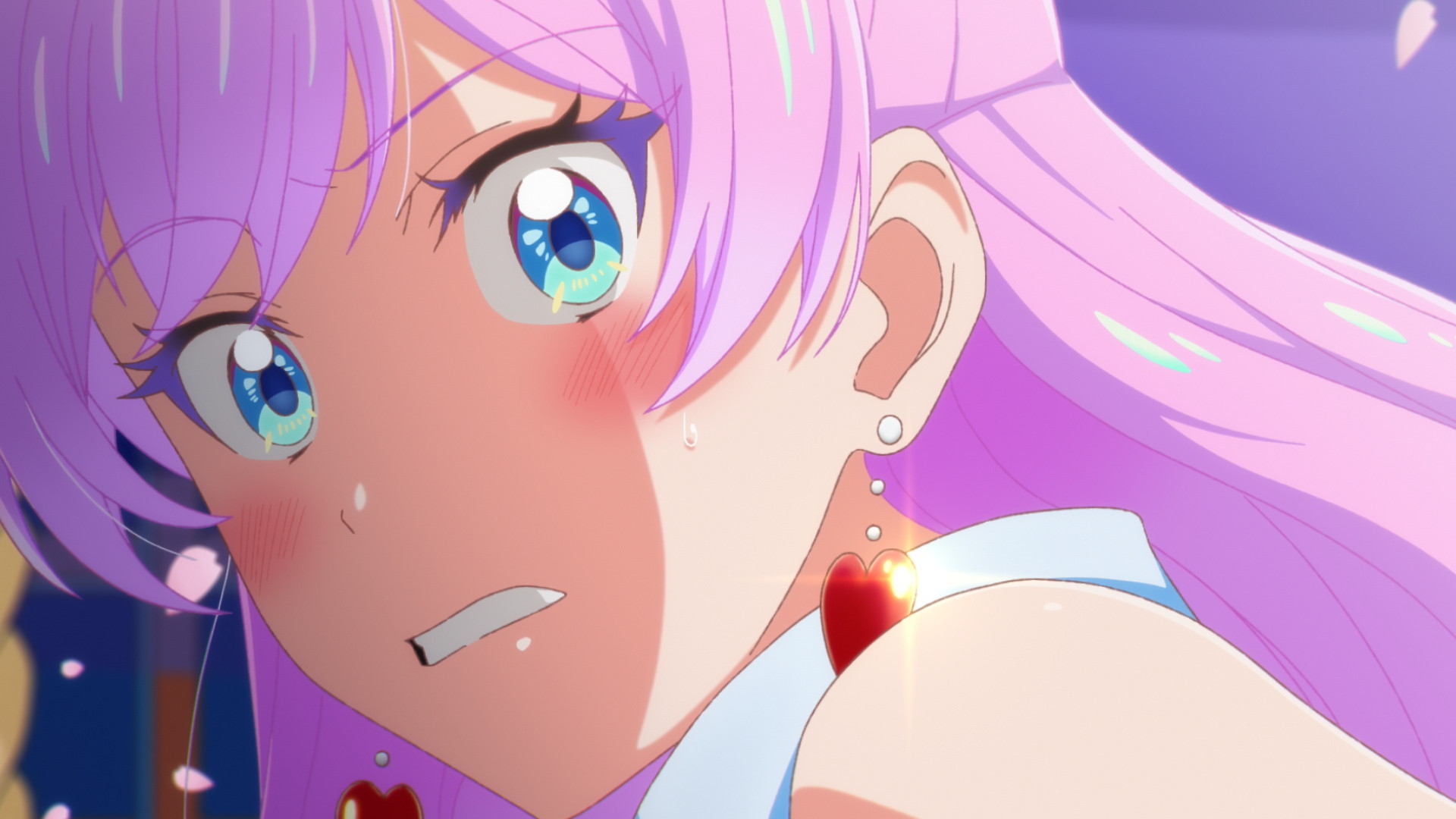 Anime 1920x1080 pink hair Akari Watanabe anime girls earring looking at viewer blushing long hair face Anime screenshot