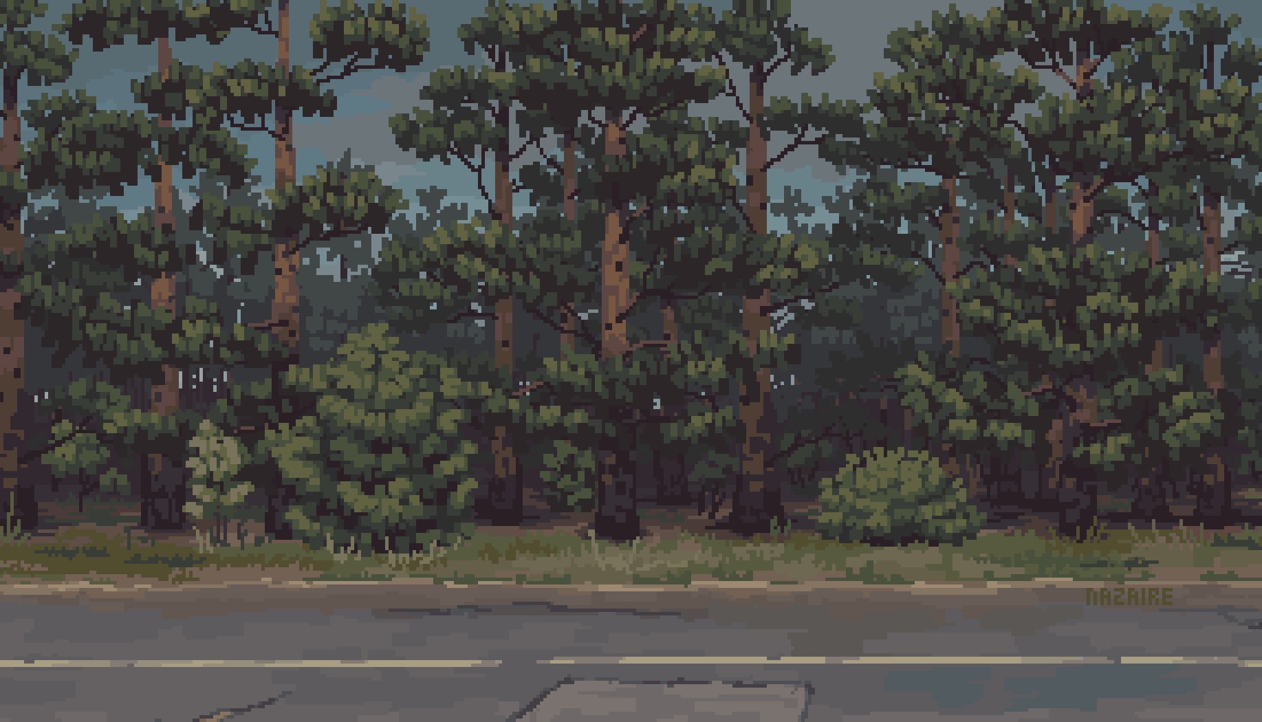 General 1835x1050 pixel art digital art trees road forest