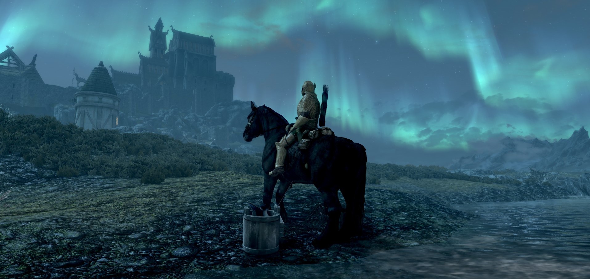 General 1914x907 The Elder Scrolls V: Skyrim video game art Whiterun Bethesda Softworks video games CGI horse aurorae armor water