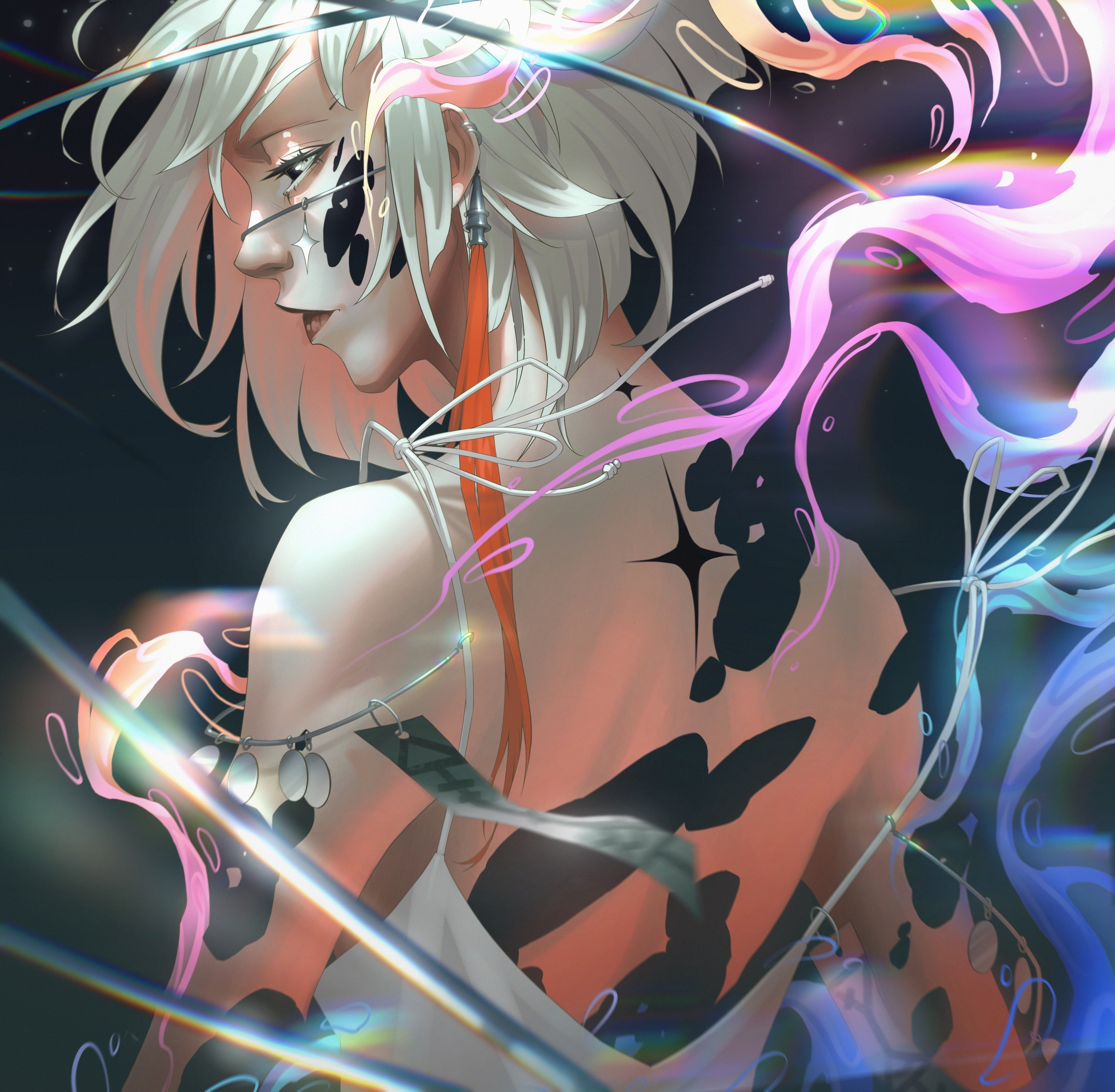 General 3000x2937 digital art artwork illustration women blonde short hair abstract fantasy art fantasy girl back