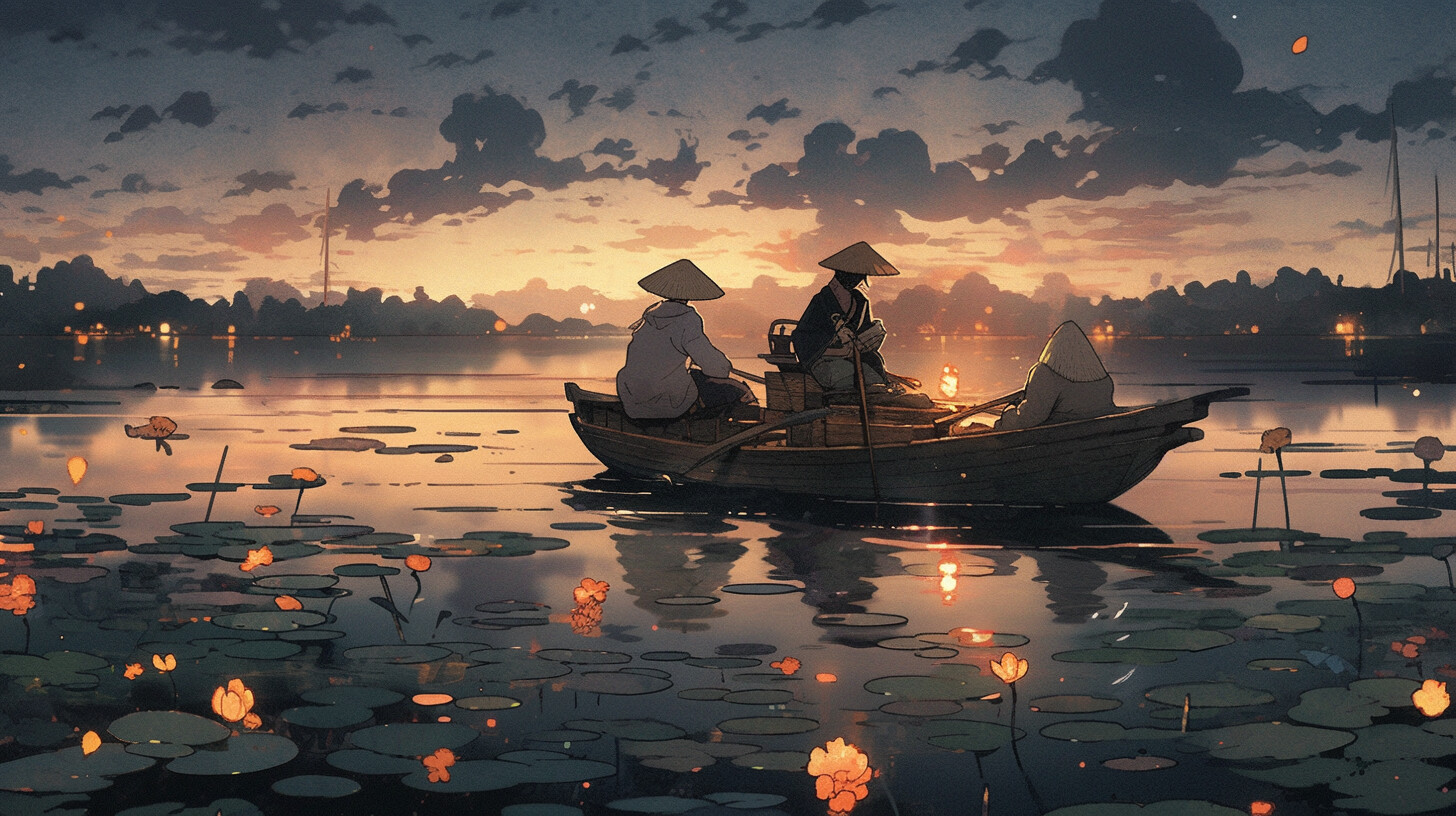 General 1456x816 sunset glow water city lights clouds water lilies straw hat flowers sky