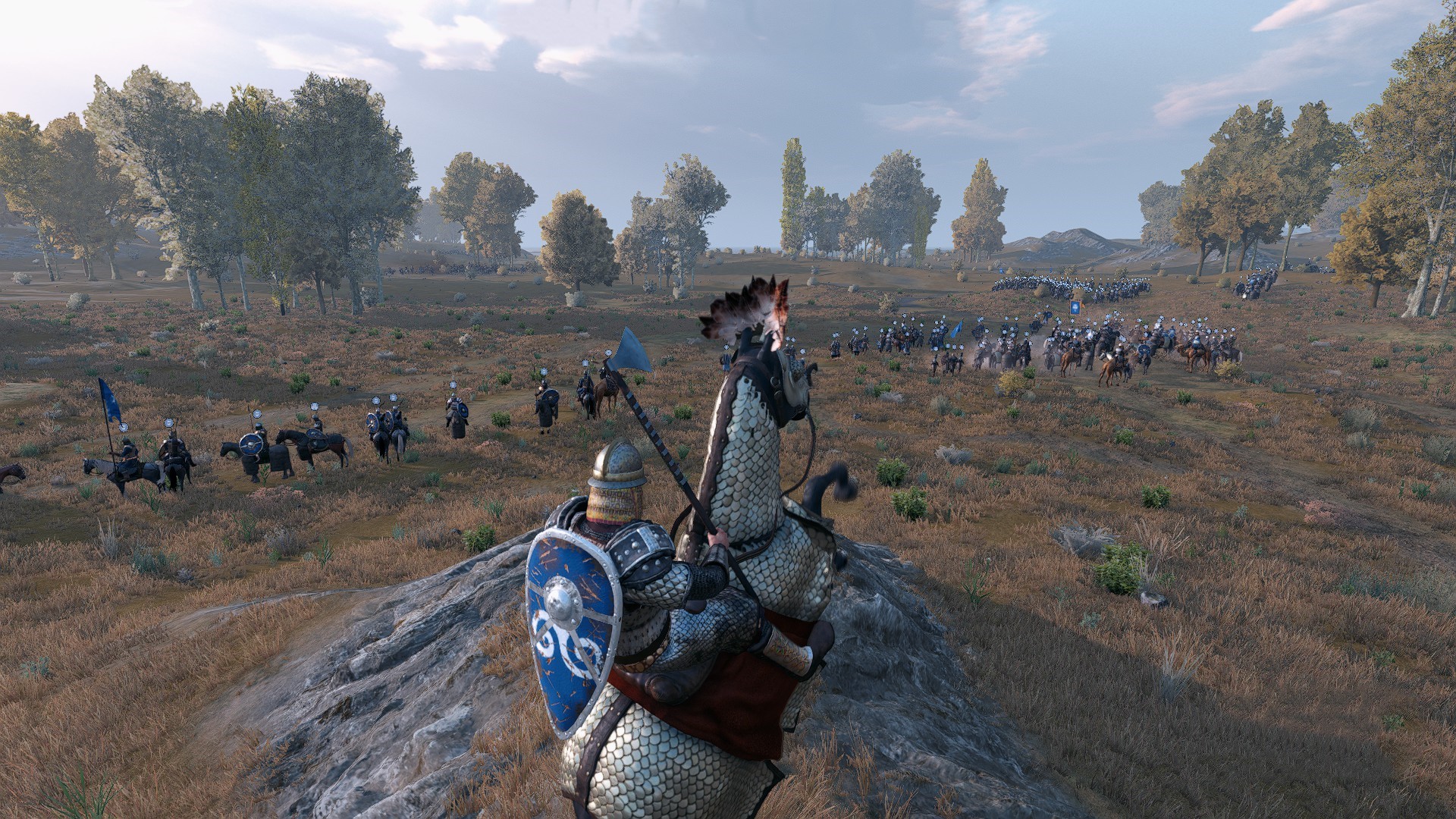 General 1920x1080 video games knight horse horseback shield weapon trees field sky clouds armor army CGI Mount & Blade