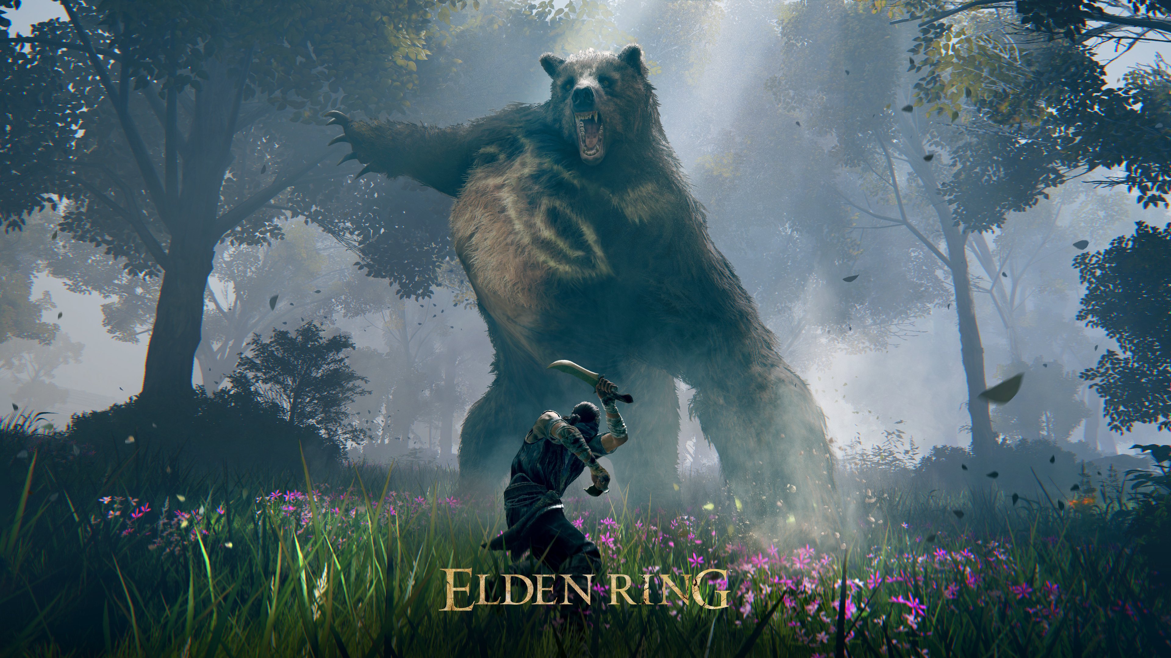 General 3840x2160 Elden Ring Video Game Creatures video game characters bears animals video games forest trees sunlight knife weapon fighting CGI