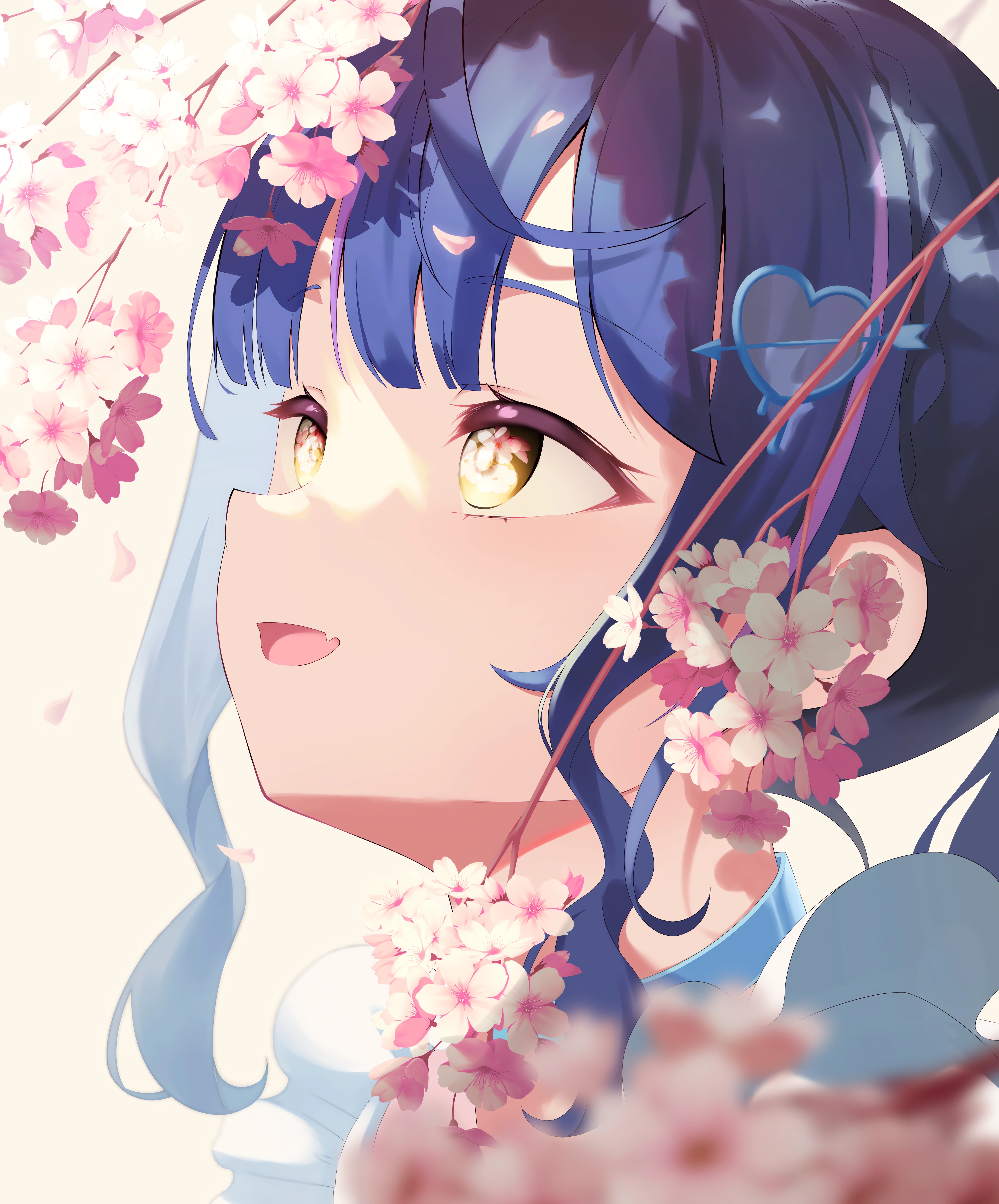 Anime 4960x5980 anime anime girls portrait display petals flowers looking up blue hair yellow eyes