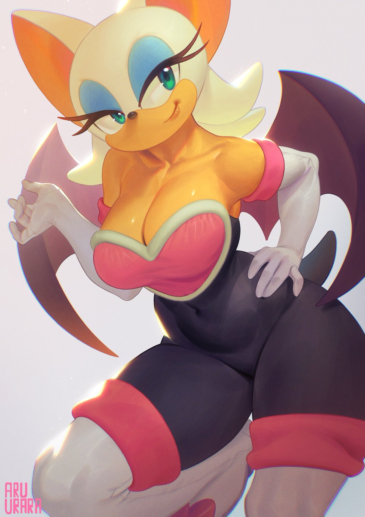 Anime 1200x1697 Rouge the Bat Sonic the Hedgehog green eyes furry girls Anthro video game girls video game characters white background cleavage big boobs portrait display wings elbow gloves aruurara