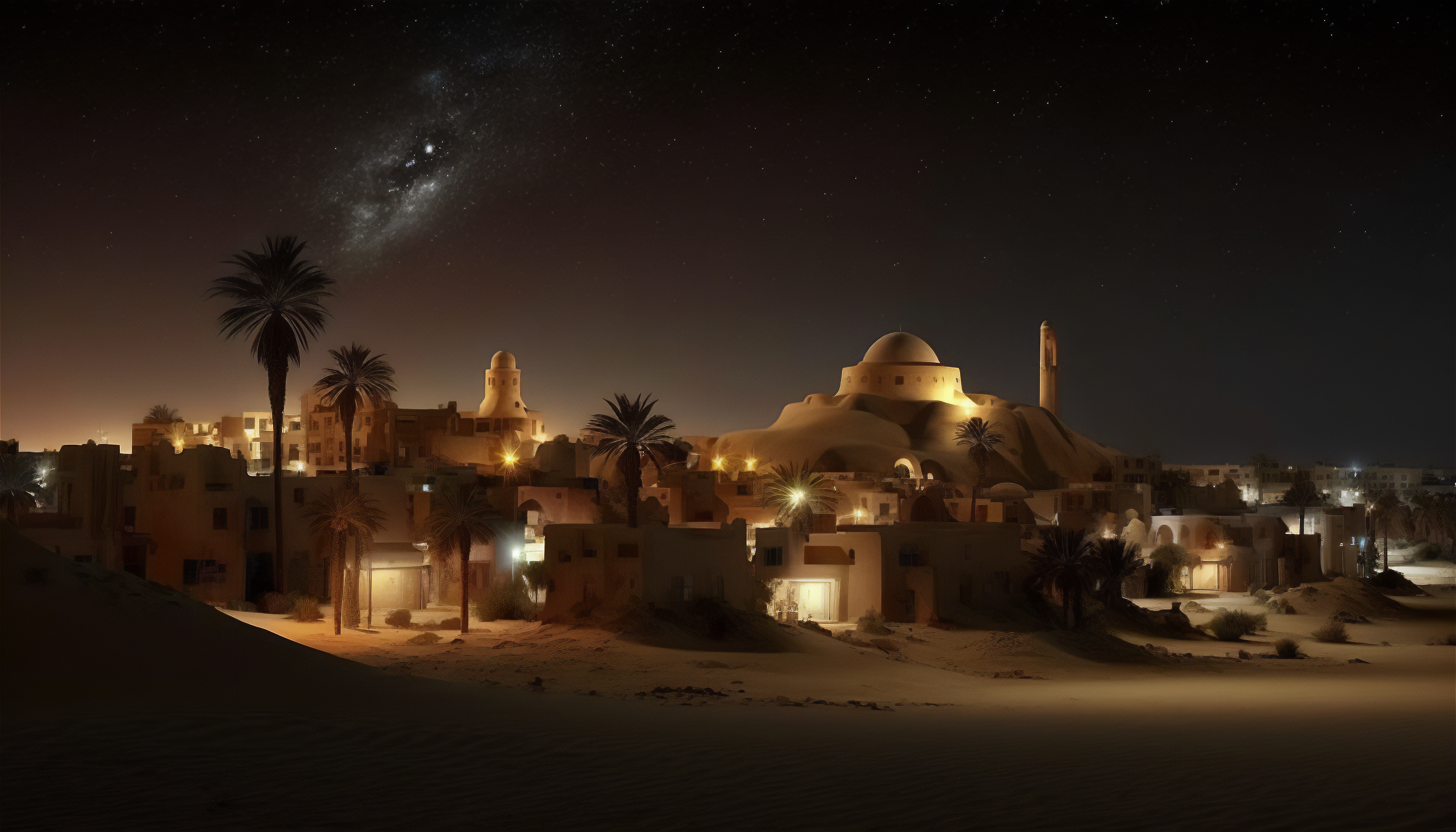 General 3136x1792 AI art Tatooine desert city stars night starry night