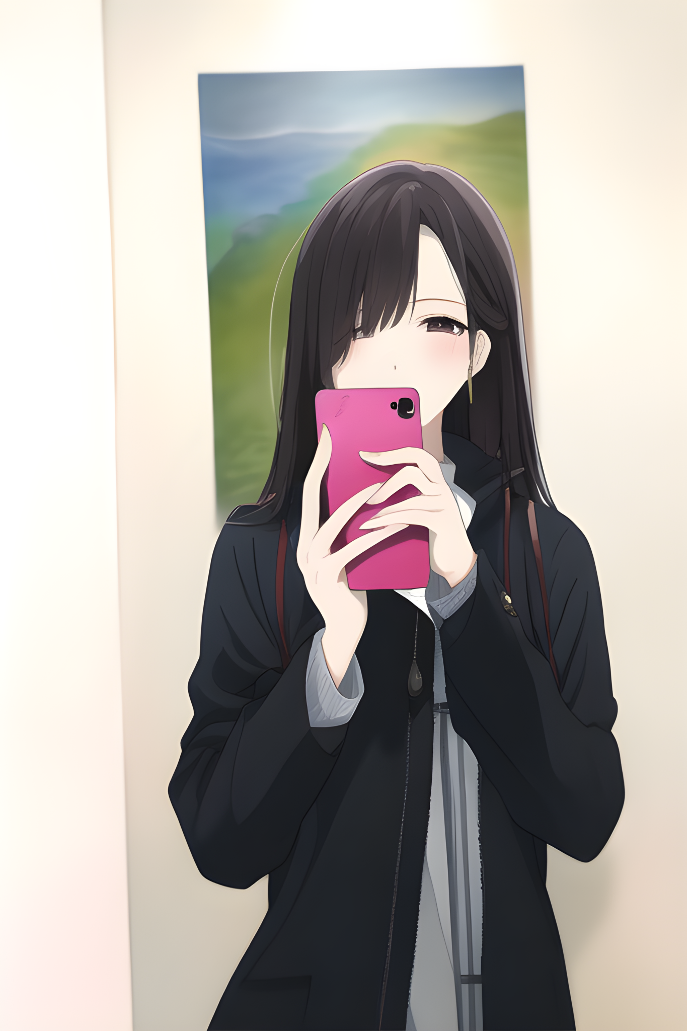 Anime 1365x2048 smartphone mirror selfies