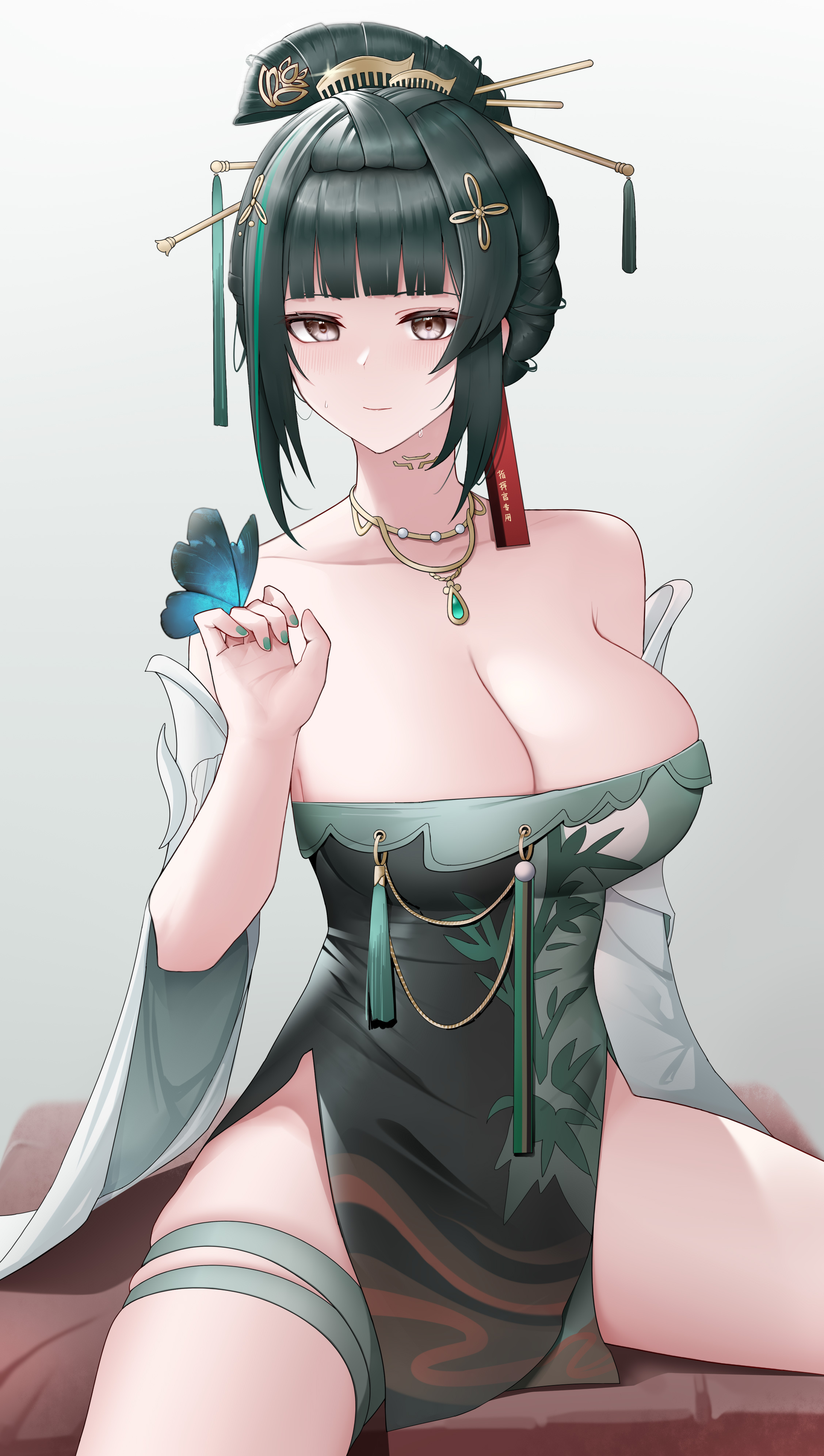 Anime 2256x3984 anime anime girls portrait display cleavage butterfly necklace big boobs Punishing: Gray Raven hanying Hanying (Punishing: Gray Raven)