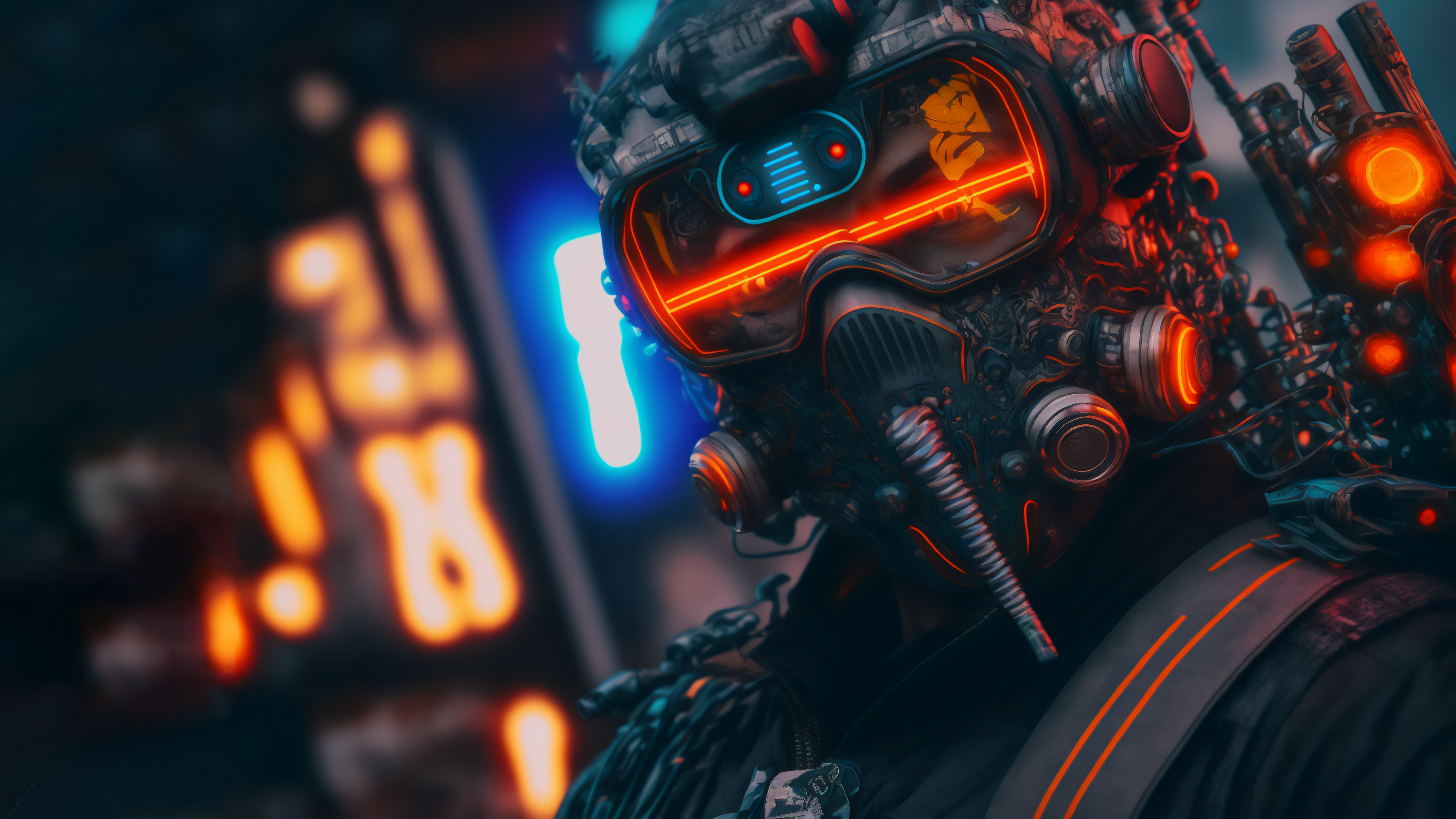 General 3641x2048 AI art futuristic armor cyberpunk depth of field mask