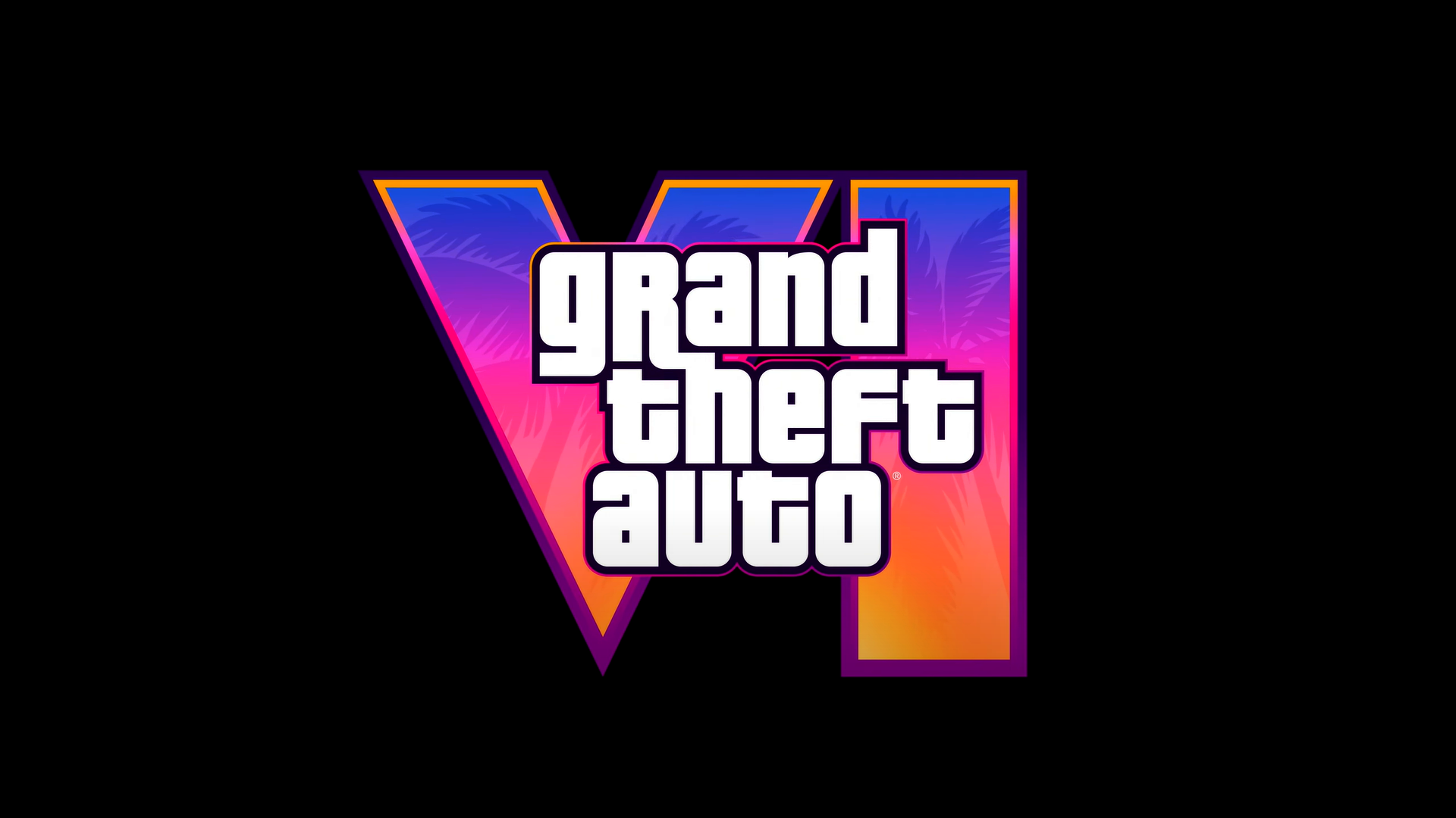 General 1920x1080 Grand Theft Auto VI Rockstar Games Grand Theft Auto simple background title palm trees digital art black background Roman numerals minimalism video games logo