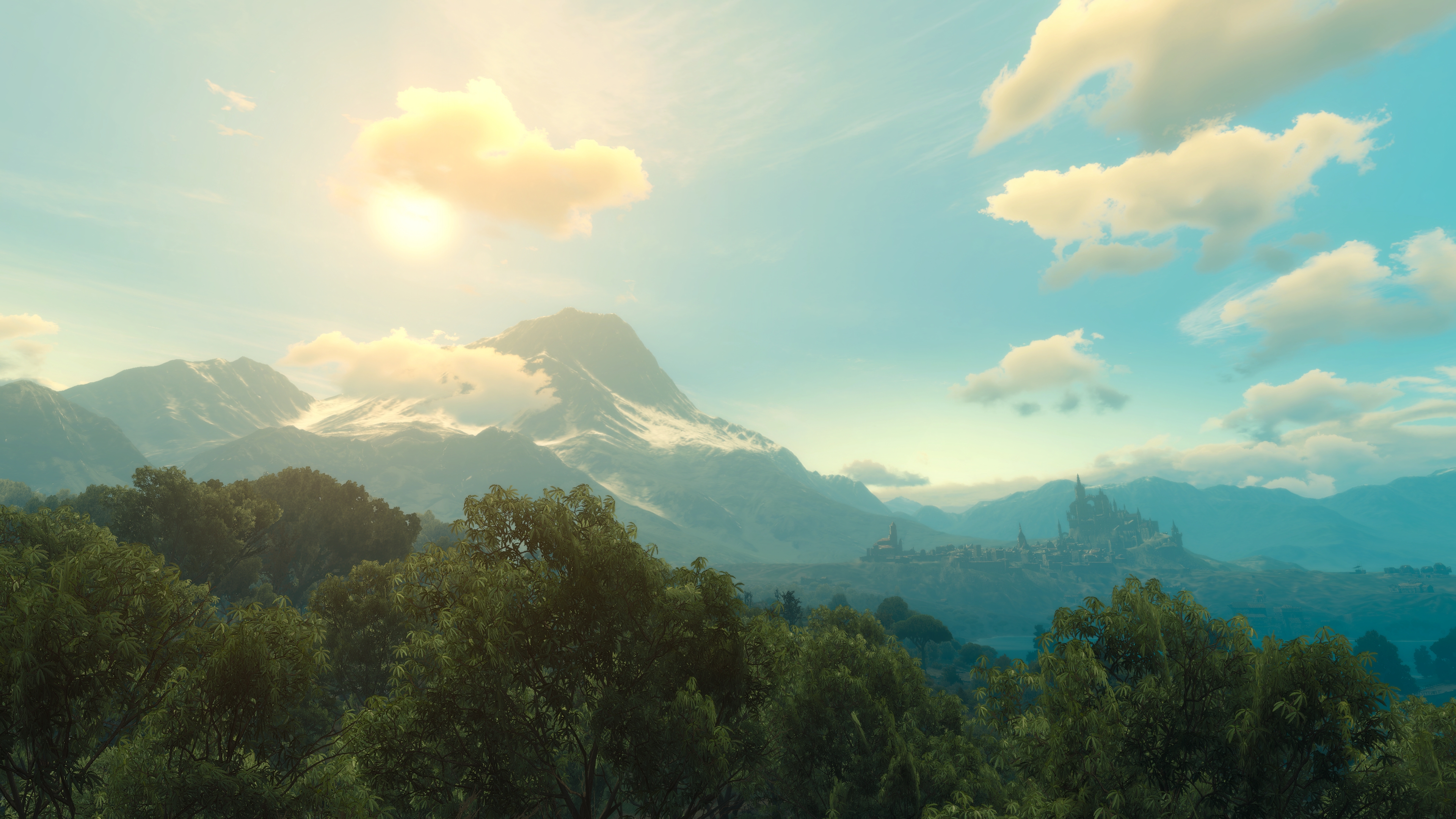 General 3840x2160 The Witcher 3: Wild Hunt PC gaming screen shot tussent The Witcher video games clouds video game art sunlight trees sky forest CGI nature Sun