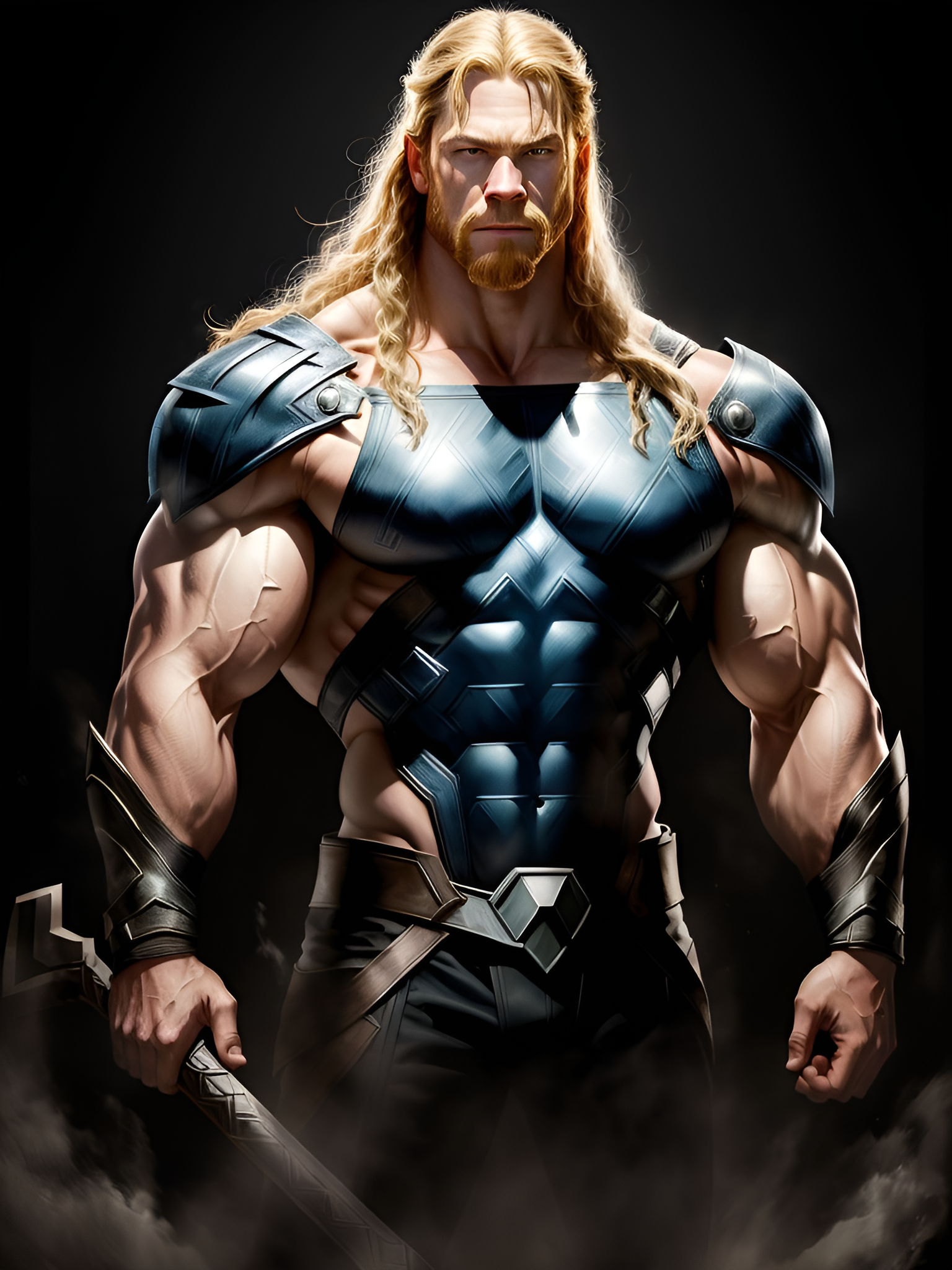 General 1536x2048 AI art Marvel Comics John Cena Thor (Marvel Comics) portrait display muscles beard weapon looking at viewer superhero