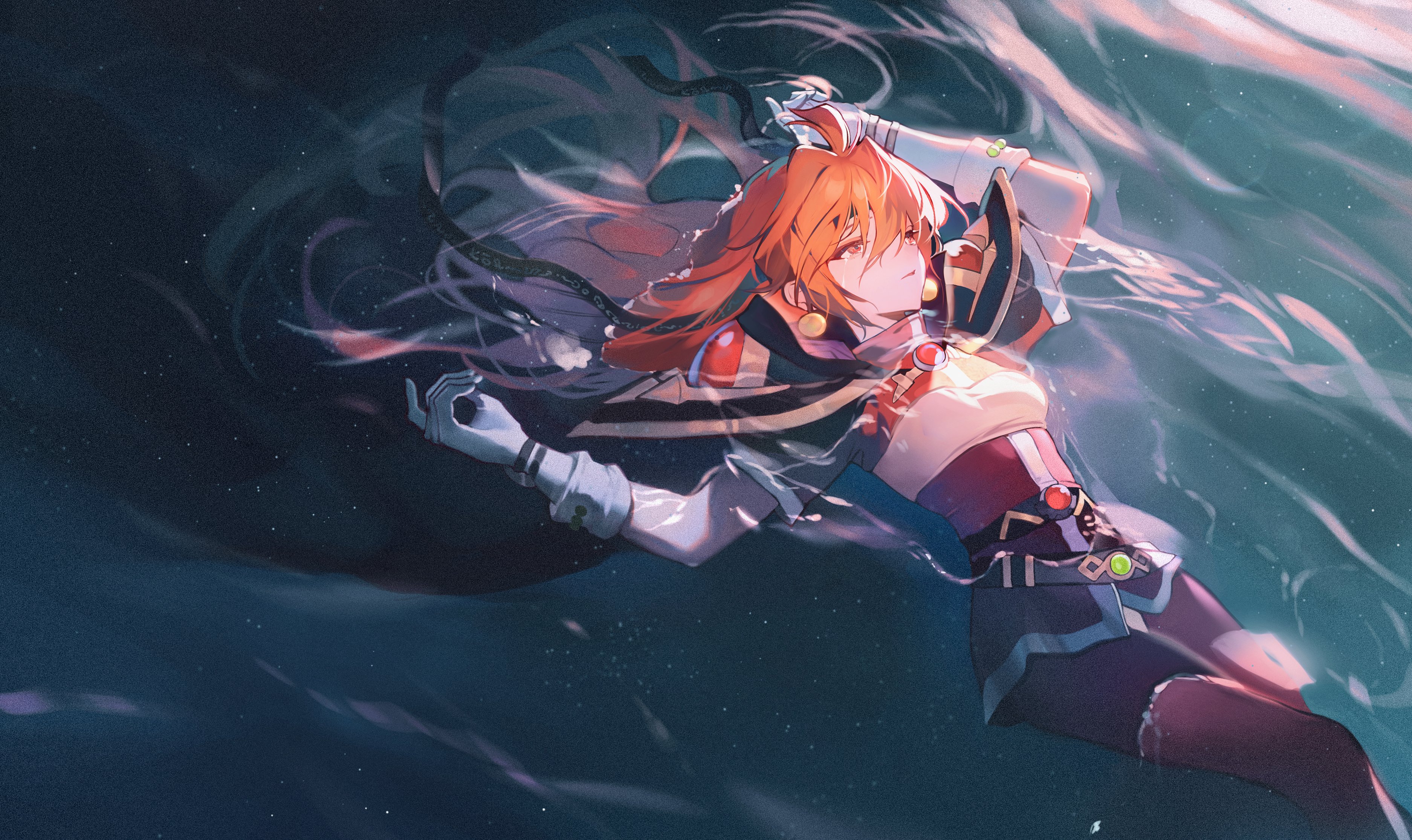 Anime 3748x2230 anime girls Lina Inverse Slayers magician witch jewelry jewel shoulder pads cape skirt gloves white gloves bangs long hair earring belt wet wet body
