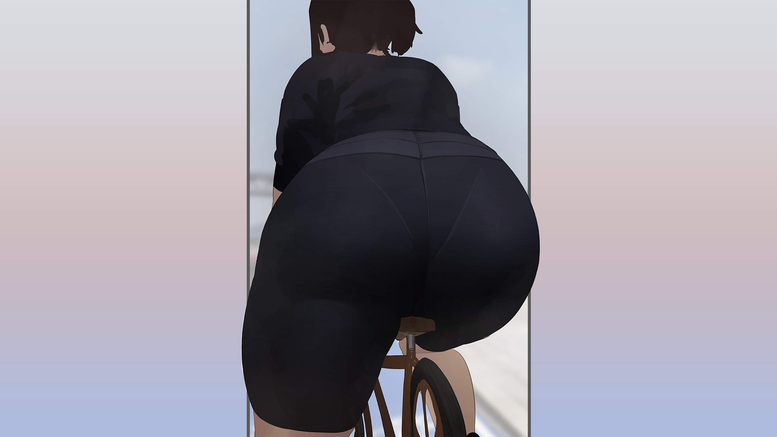 Anime 2560x1440 anime anime girls ecchi minimalism simple background bicycle tight pants pantylines panties ass thick ass thighs thick thigh curvy Mmmmmkun