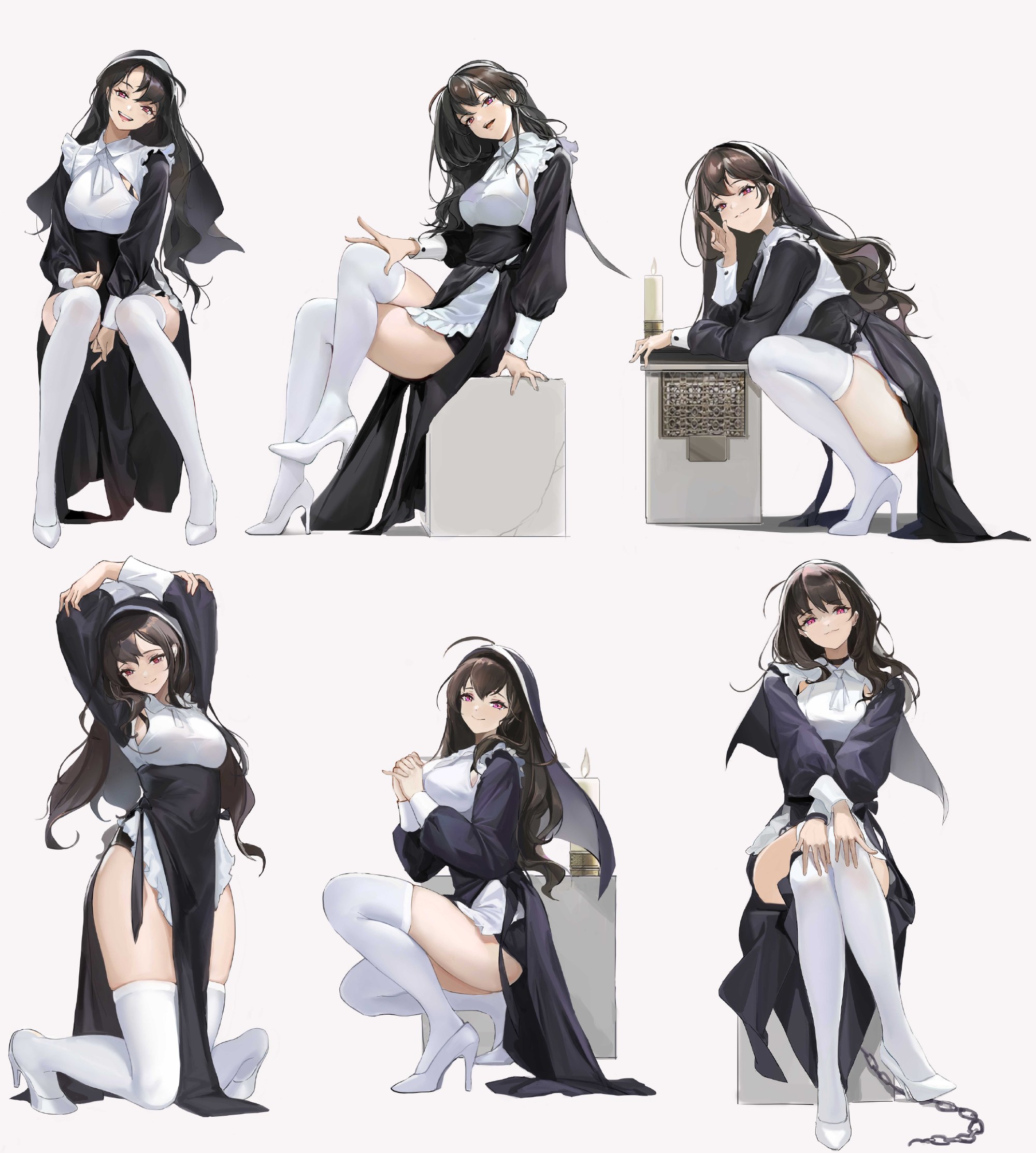 Anime 2000x2227 anime nun outfit anime girls thigh-highs artwork Guernical
