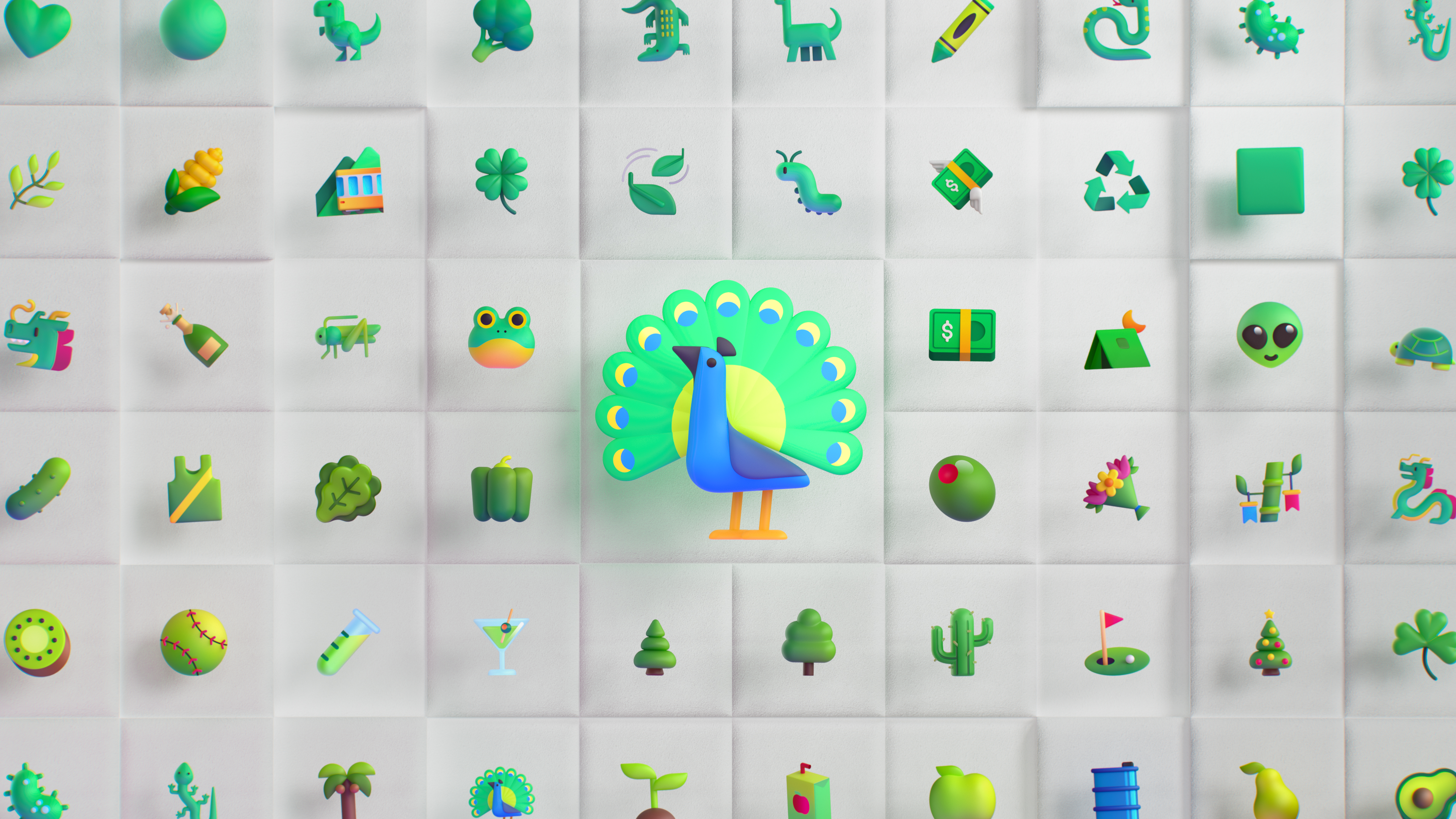 General 3840x2160 Emoji icons digital art tiles peacocks