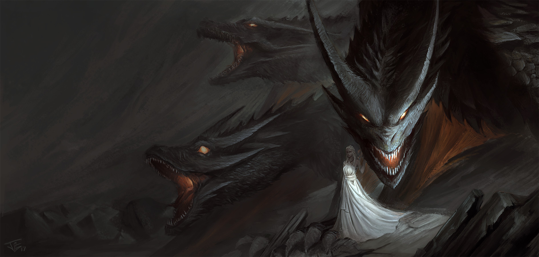 General 1887x900 artwork fantasy art Game of Thrones Daenerys Targaryen dragon