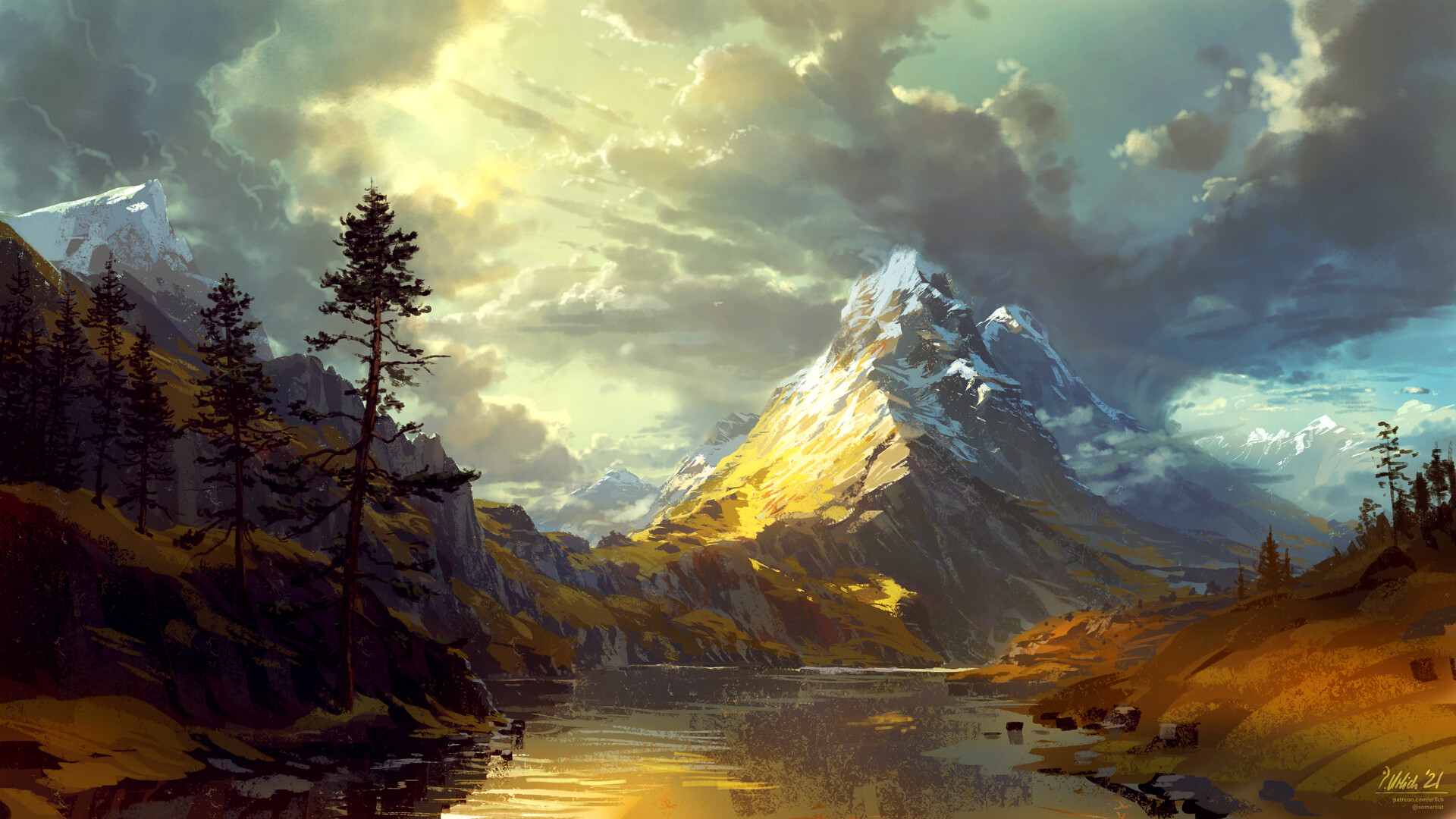 General 1920x1080 artwork nature mountains snowy mountain river Philipp A. Ulrich