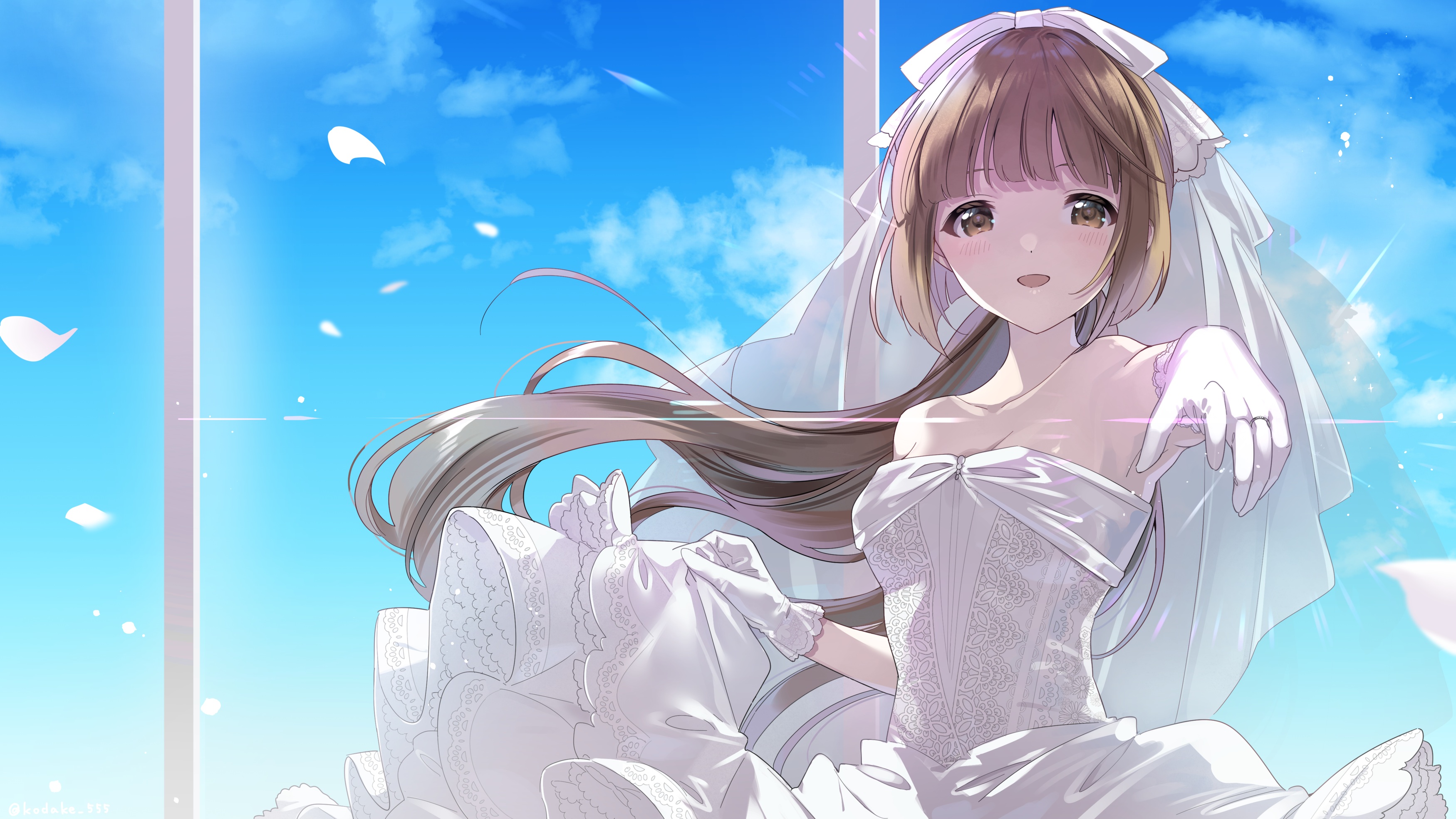 Anime 3500x1969 anime anime girls brides white dress wedding dress bridal veil brunette brown eyes THE iDOLM@STER Yoshino Yorita