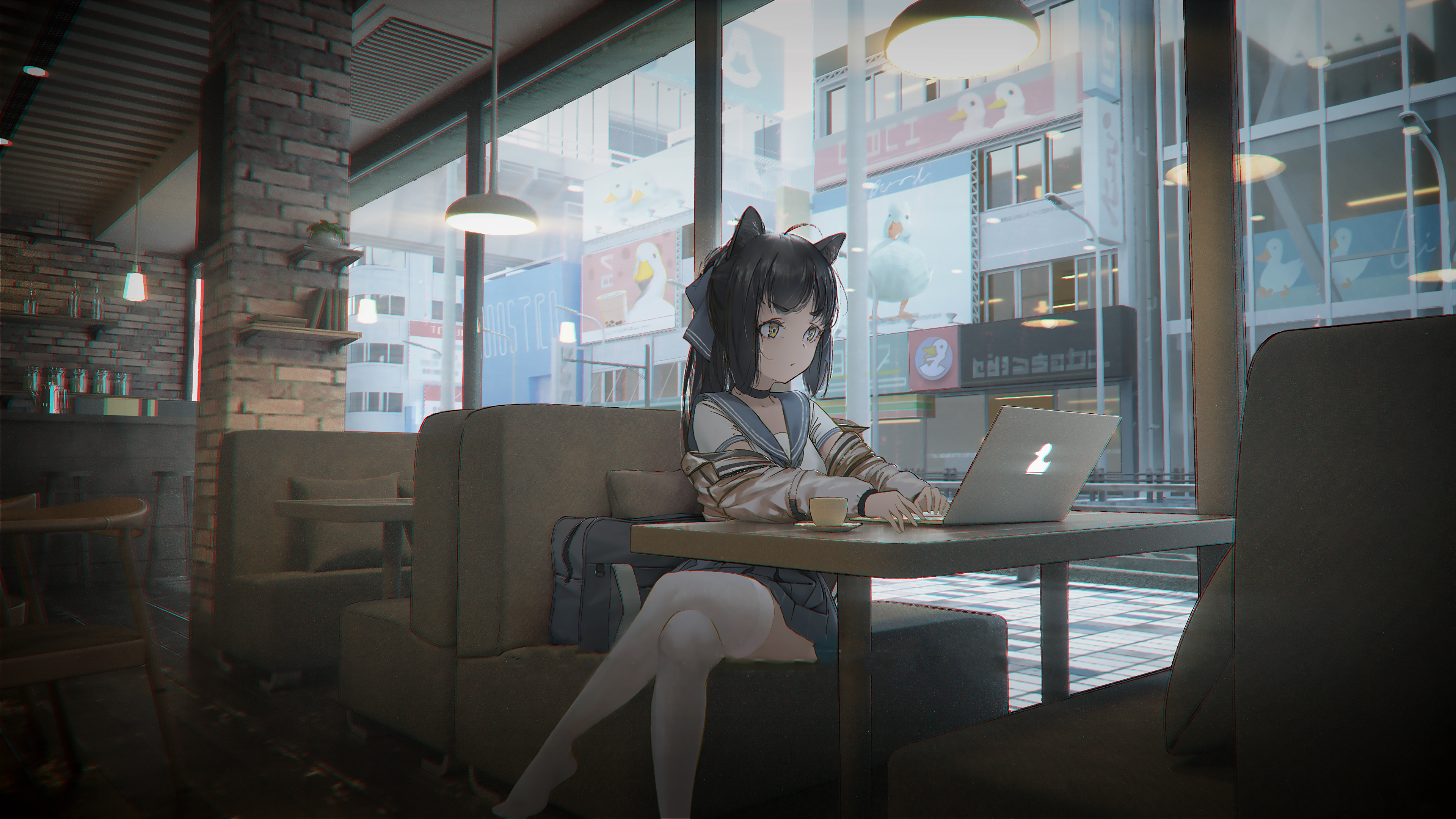 Anime 3840x2160 laptop cafe school uniform anime girls JMOSTRO