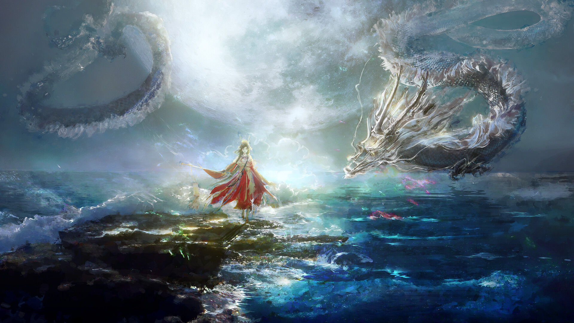 Anime 1920x1080 fantasy art artwork digital art dragon Chinese dragon