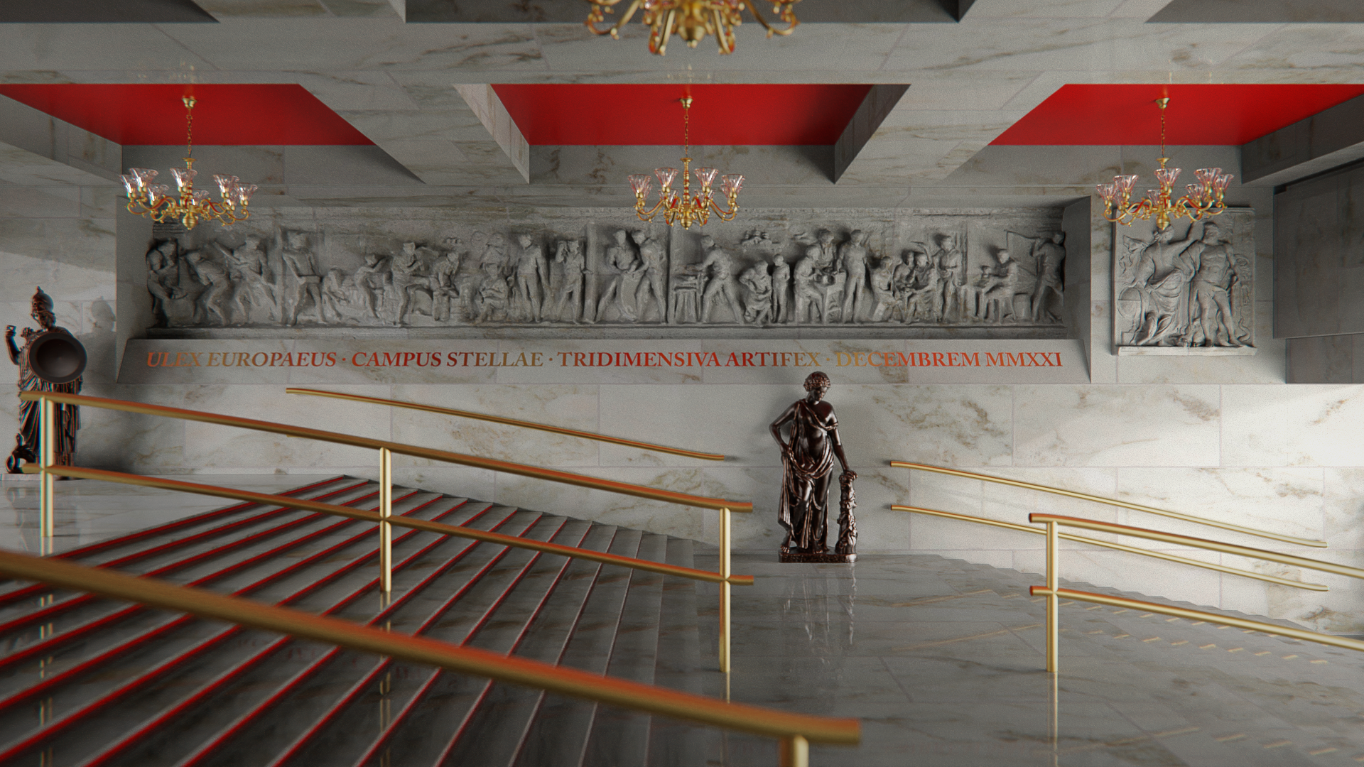 General 1920x1080 CGI digital art stairs palace statue marble
