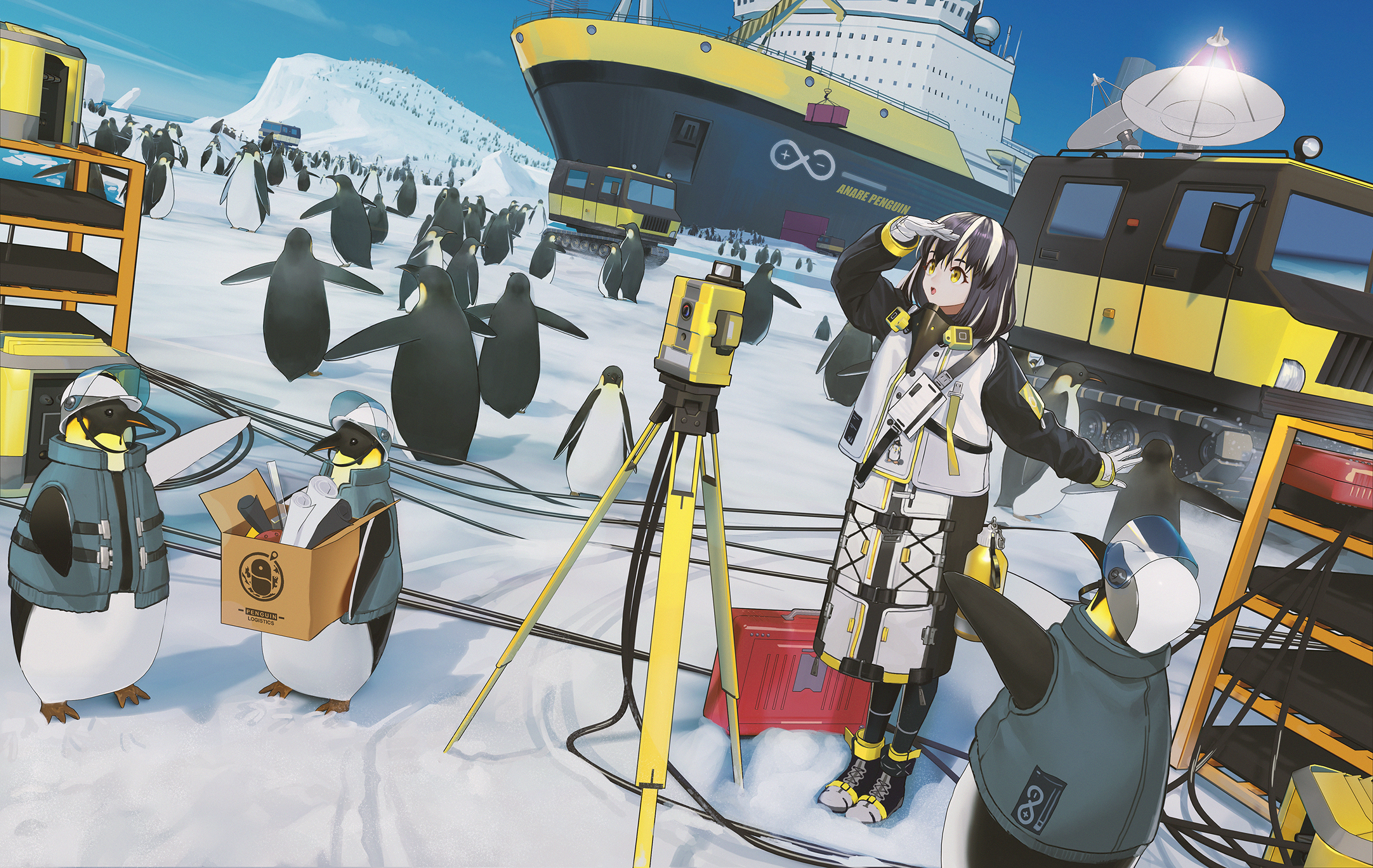 Anime 2372x1500 animals penguins anime anime girls ship snow Magallan (Arknights) Arknights kirino ttk