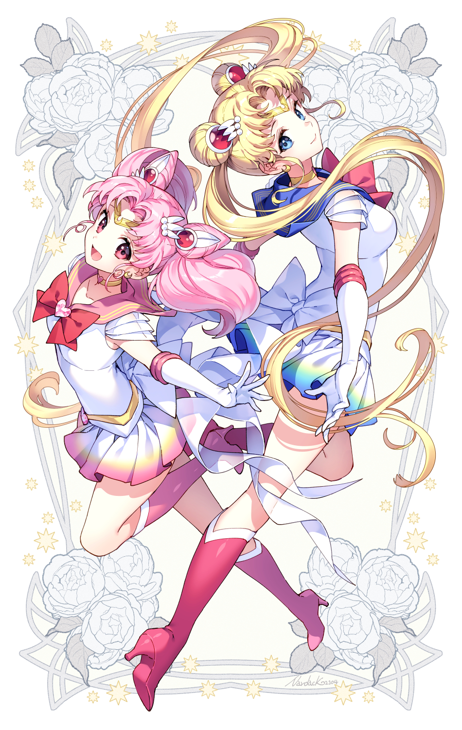 Anime 950x1500 Nardack artwork anime girls Sailor Moon Chibi-Usagi Tsukino Usagi sailor uniform pink hair blonde twintails Sailor Moon (Character)